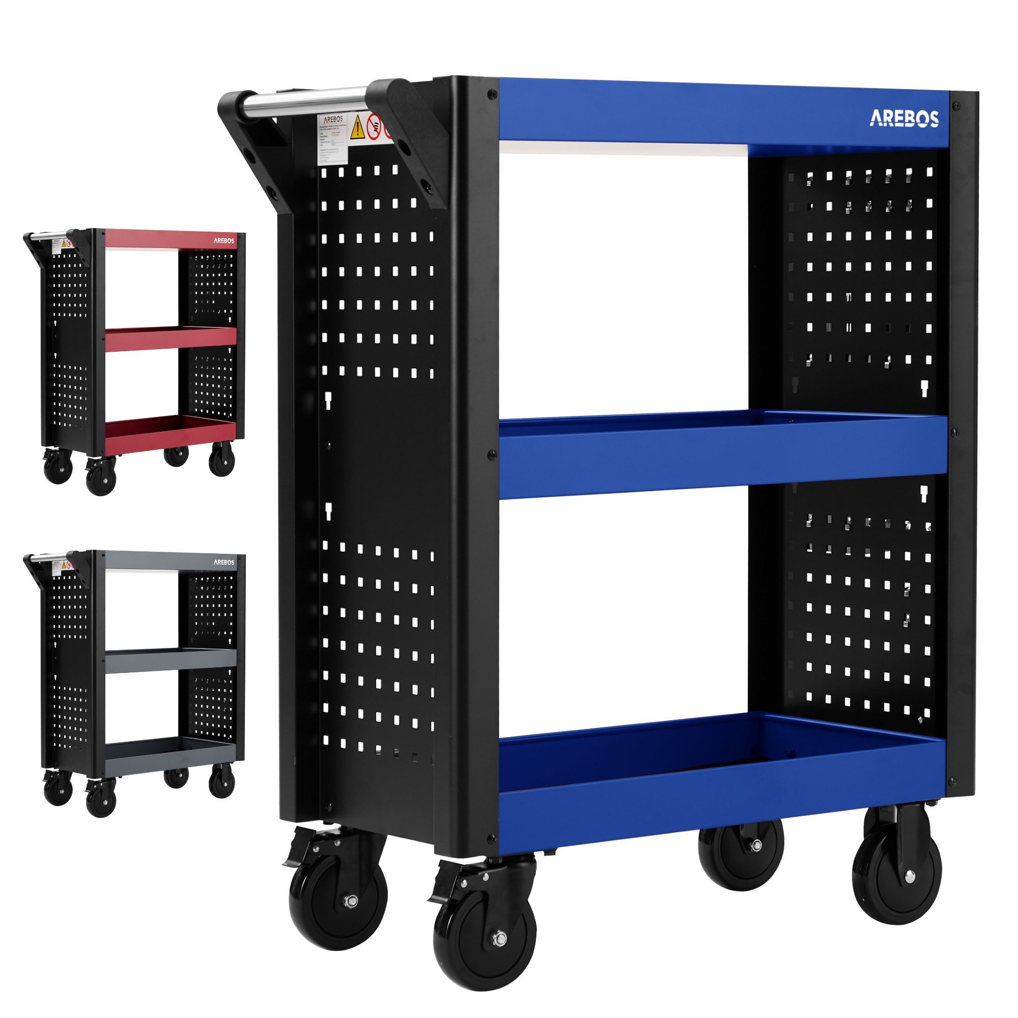 Arebos Візок для майстерень Servicewagen Multifunktionaler Etagenwagen, 3 Etagen, Blau-Schwarz, max. Traglast:120 kg
