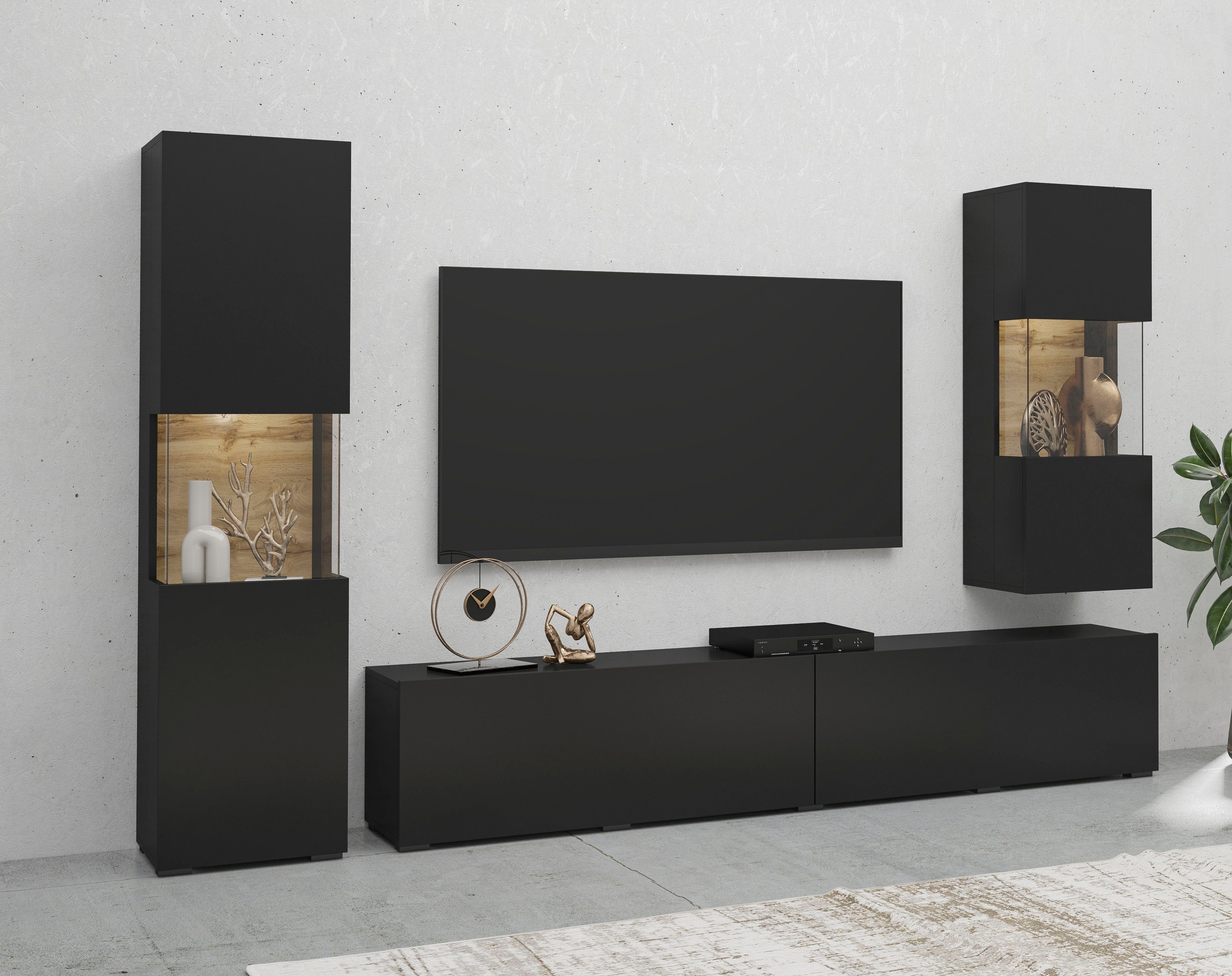 INOSIGN Wohnwand Ava, Wohnzimmer-Set hängend/stehend montierbar, Vitrine, Lowboard, 3-tlg.