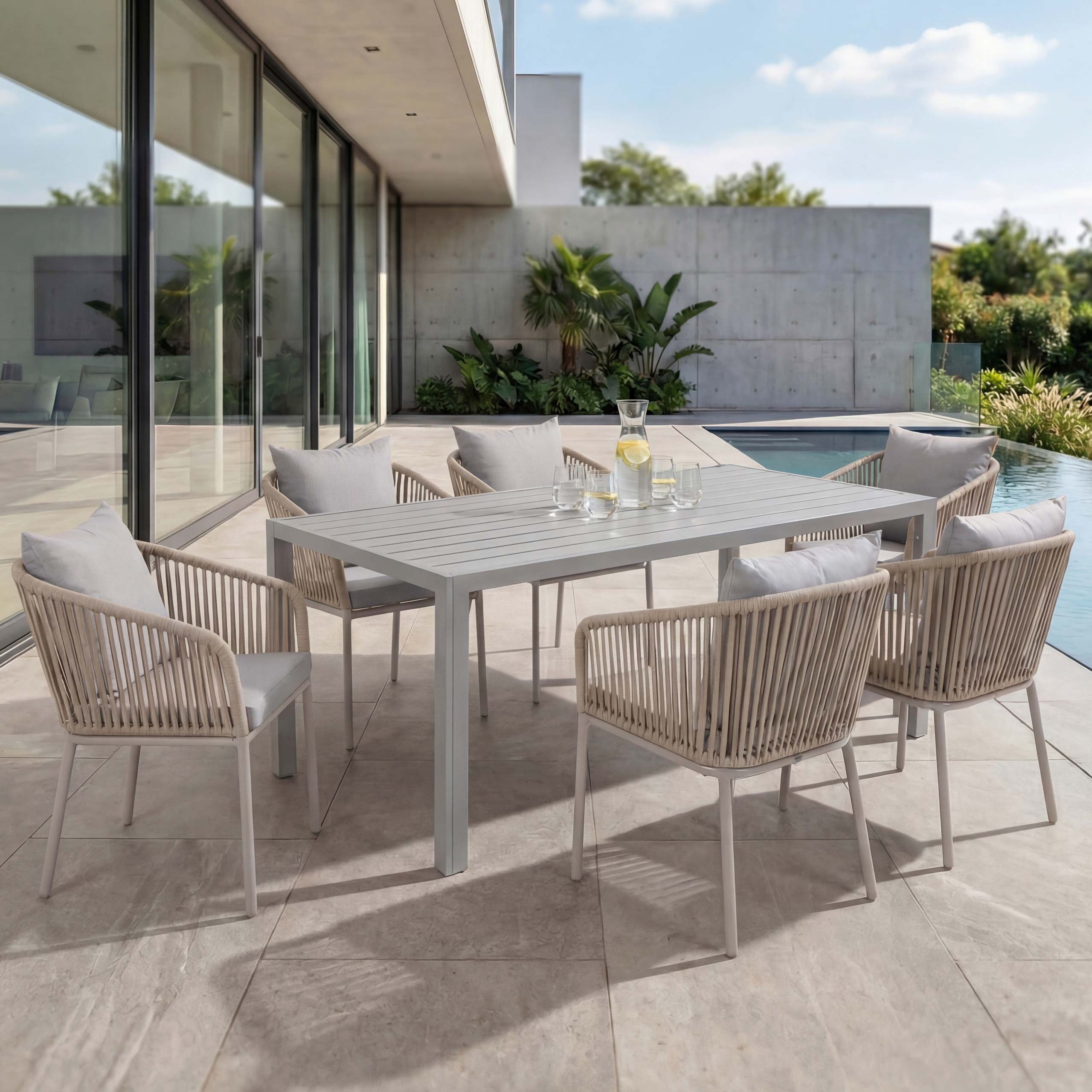 MCW Sitzgruppe MCW-N41-6, (Set, 7-tlg., 7-teilig), Inklusive Sitzkissen mit wasserabweisendem Bezug