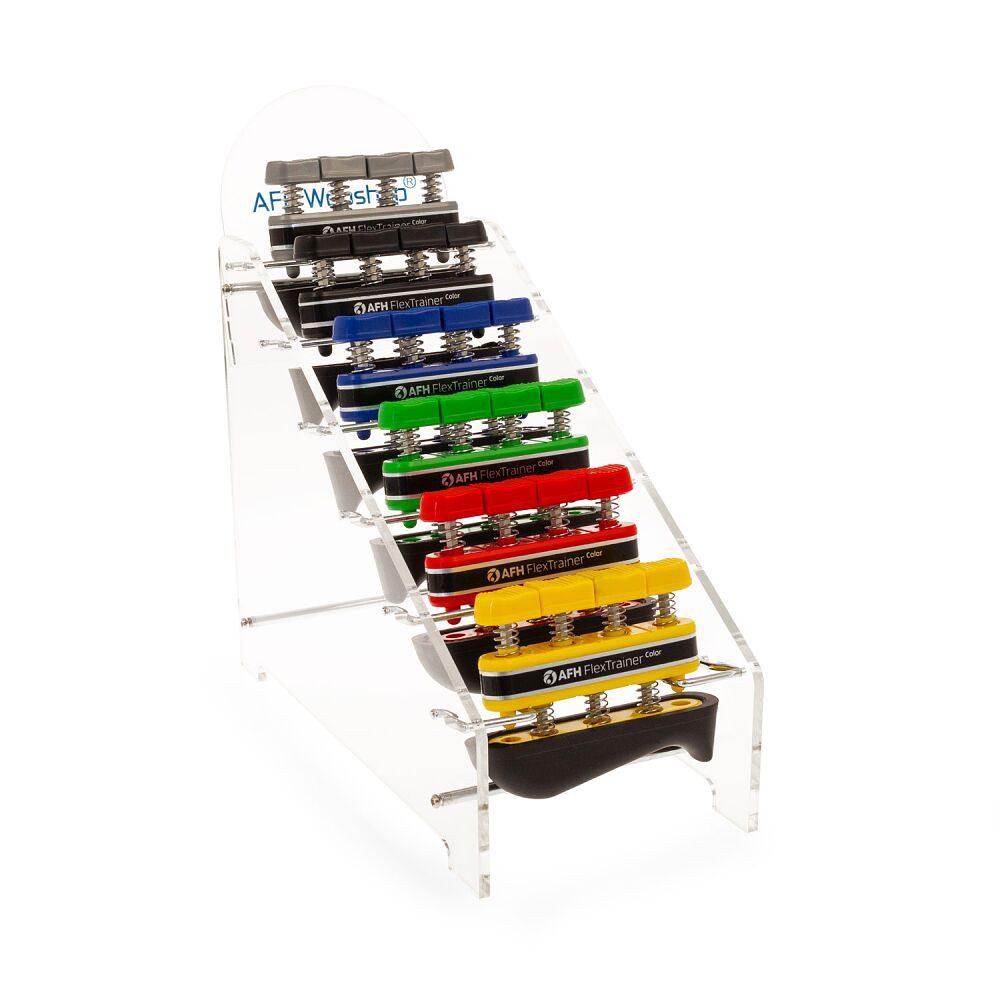 AFH Webshop Handmuskeltrainer Fingertrainer-Set Color mit Aufbewahrungsdisplay, Individuelles Training durch 6 Stärken