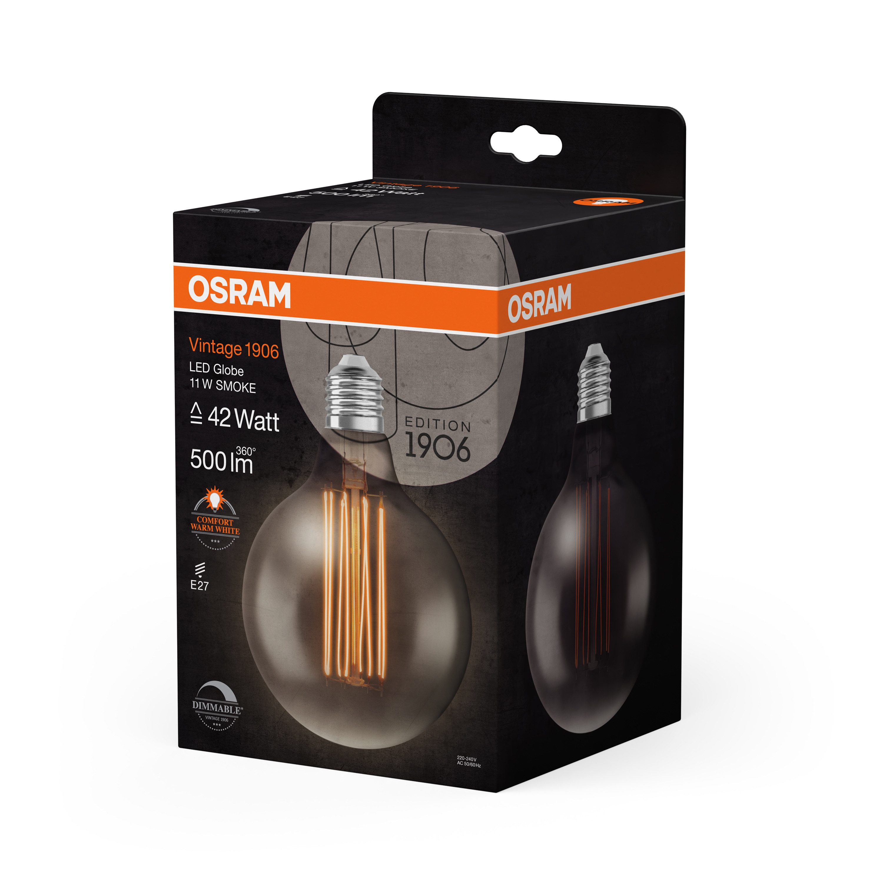 LED-Leuchtmittel Vintage 1906 Globe 125 42 Filament DIM 11W 818 Smoke E27