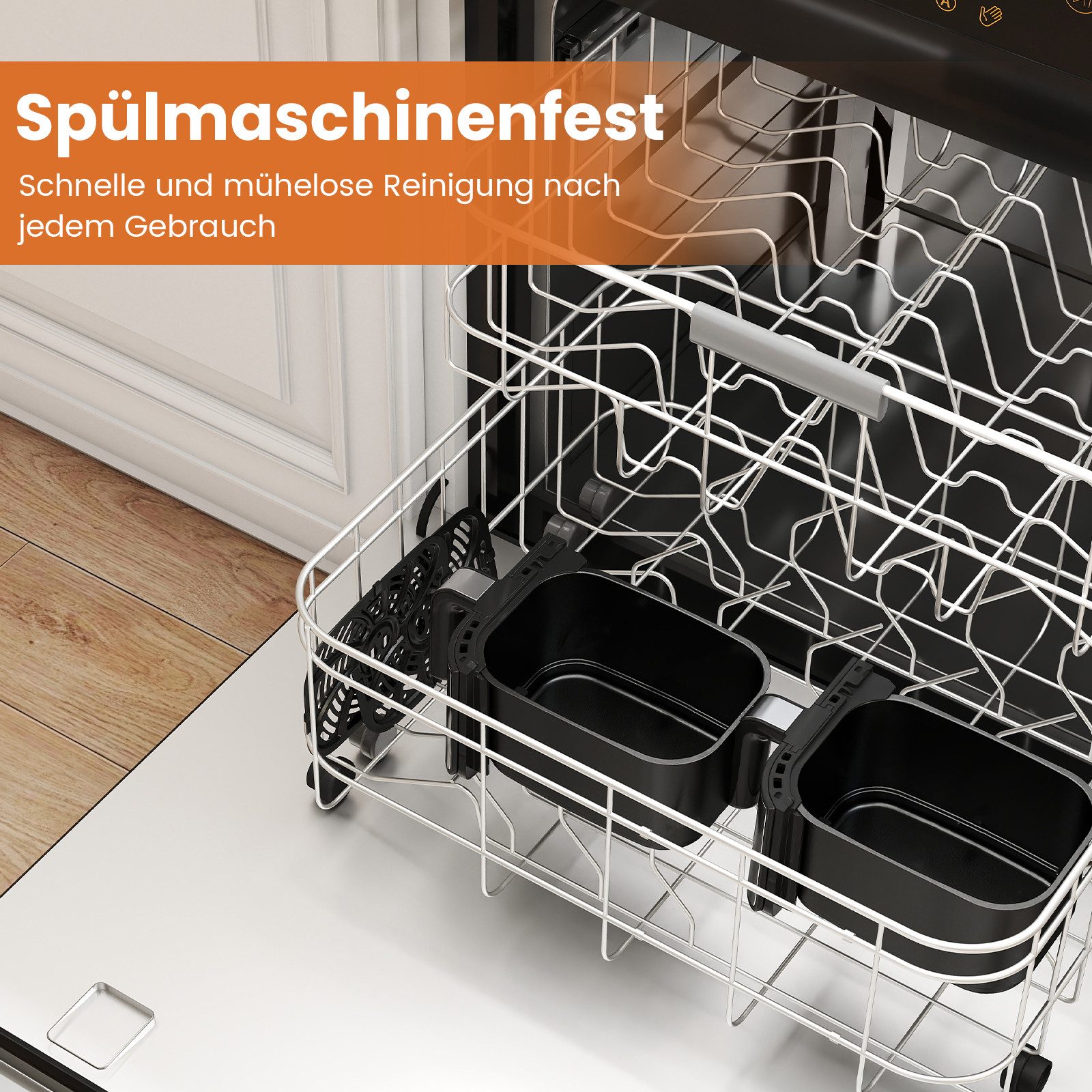 KOMFOTTEU Heißluftfritteuse, 2100 W, 8 L Airfryer aus Edelstahl mit 2 Kammern, 10 Programmen, 40-200°C