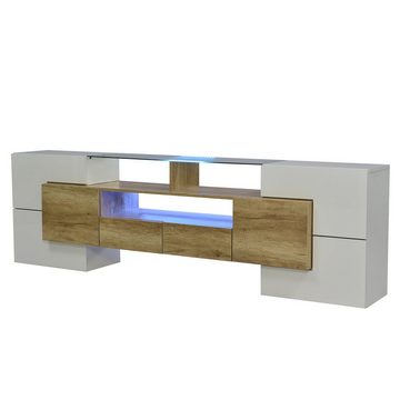 HAUSS SPLOE TV-Schrank TV-Schrank Fernsehtisch TV Board TV- Lowboard (1-St., Weiß, 200 cm) Elegante Glasoberfläche., LED-Beleuchtung