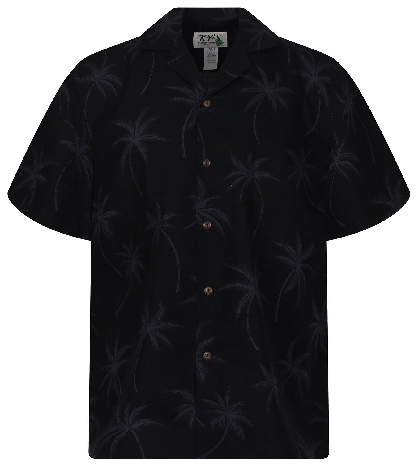 KY's Hawaiihemd "Palmshadow" Herren Kurzarm Baumwolle Kokosknöpfe Original Hawaii