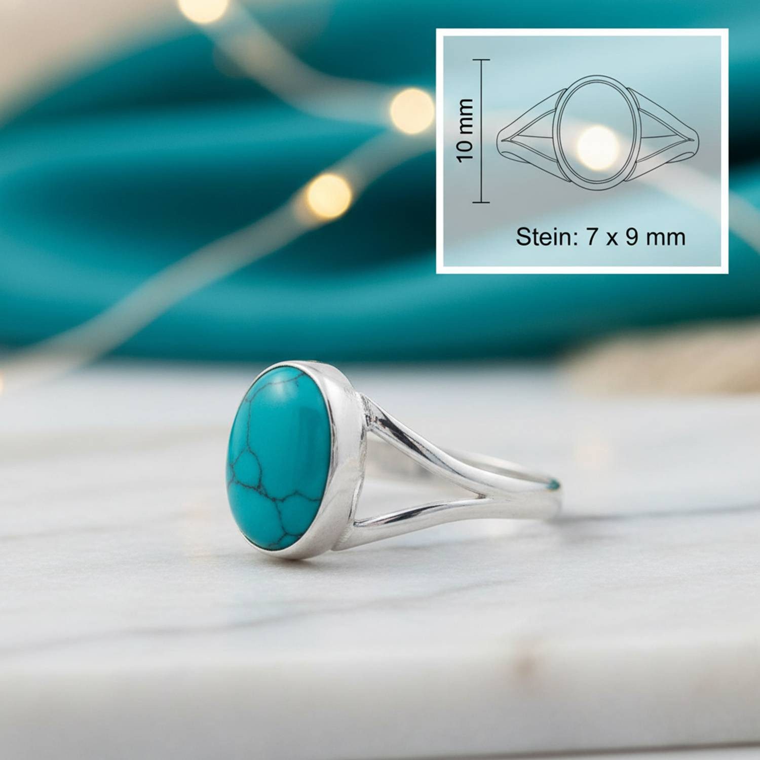 mantraroma Silberring HARDIN aus 925 Silber mit Türkis (Ring mit Schmuckbeutel), Damenring aus 925er Silber