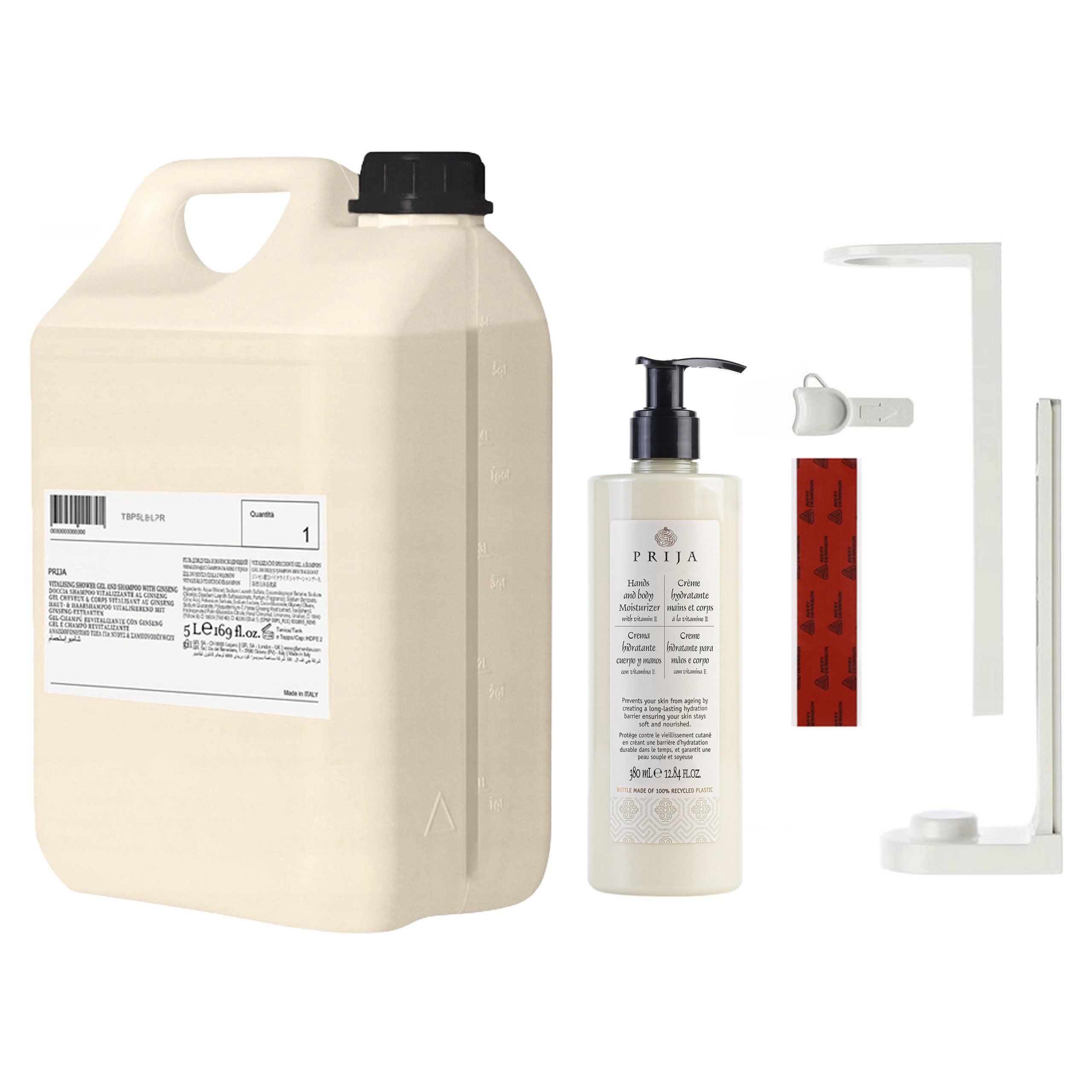 PRIJA Kosmetik-Set PRIJA Set: weißer Flaschenhalter, 380ml Feuchtigkeitscreme + 5l Vorrat