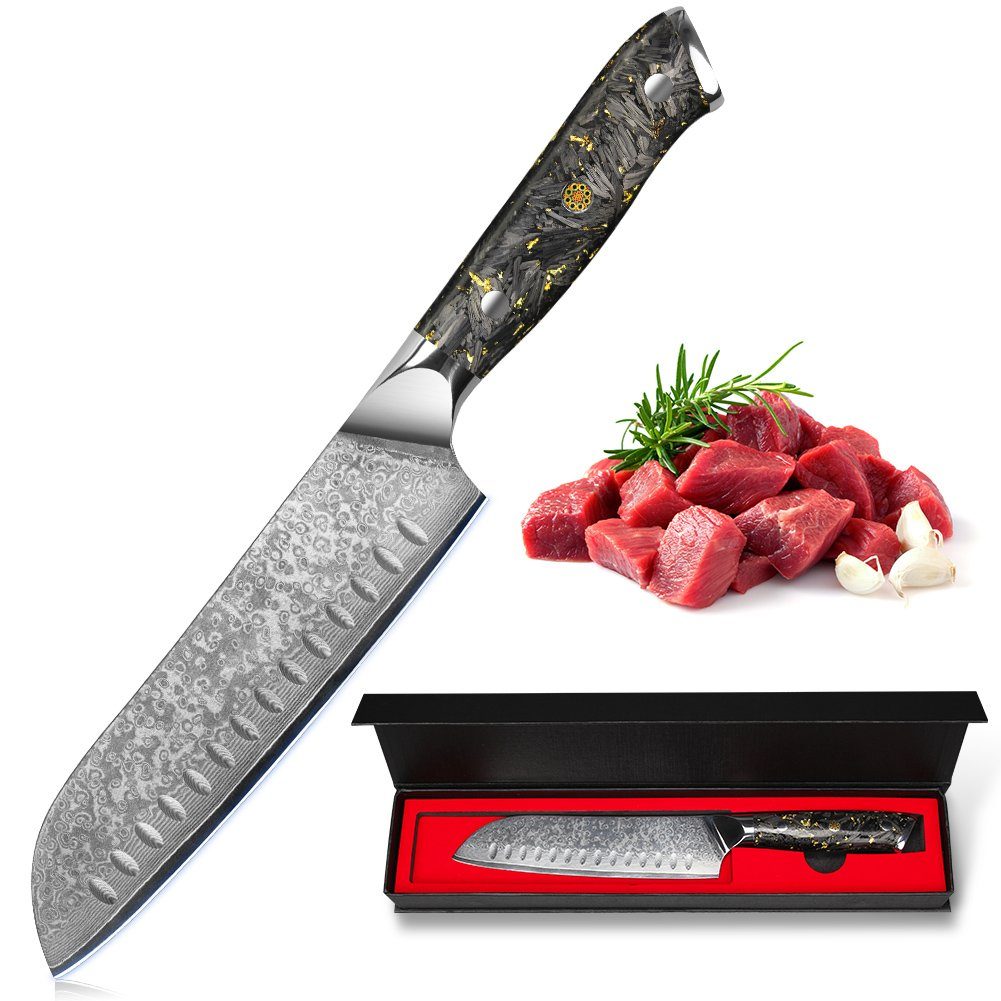 KingLux Damastmesser 18cm Klingen Santoku-Messer Damaststahl Küchenmesser