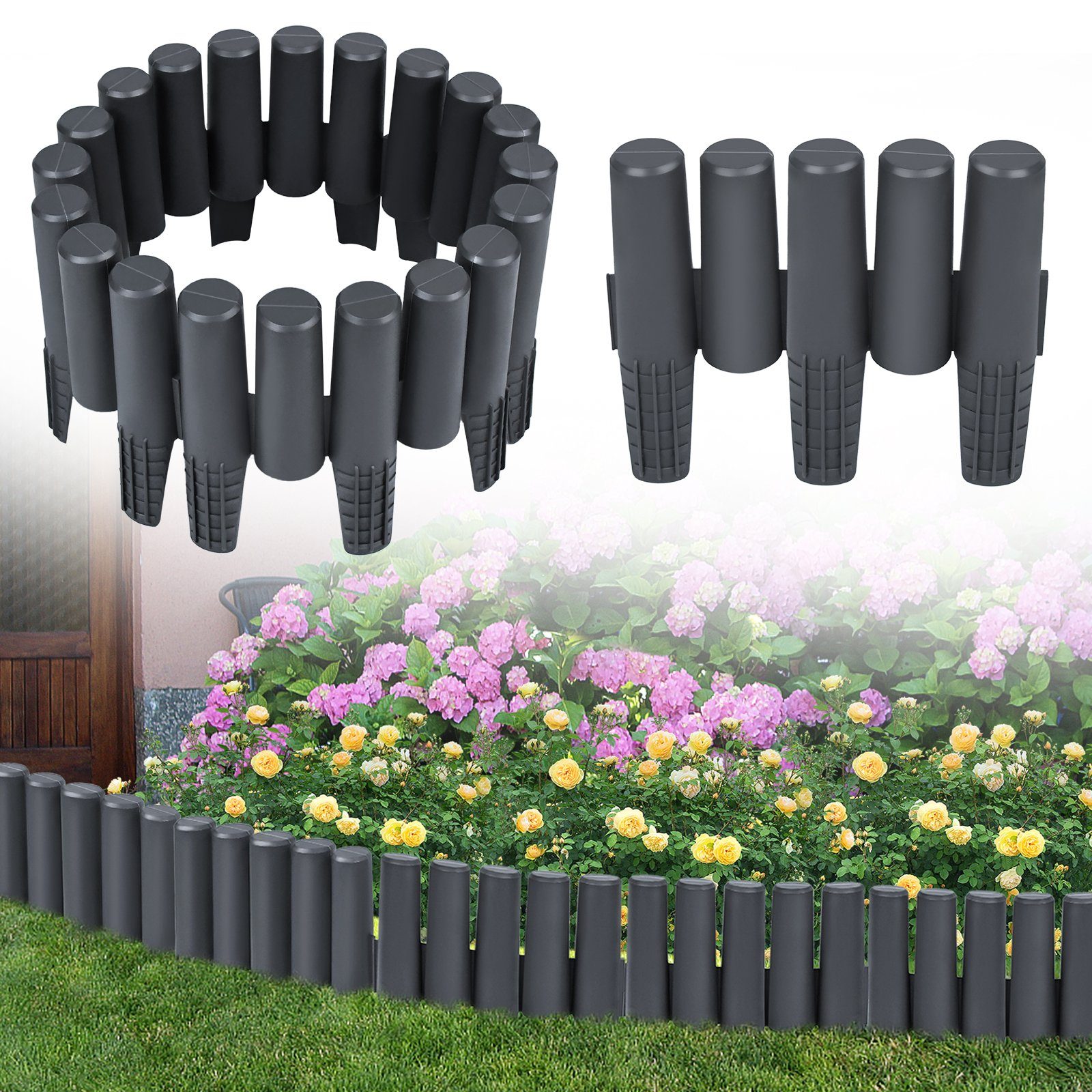 AUFUN Zierzaun Gartenbeetumrandung Rasenkante, Holzoptik