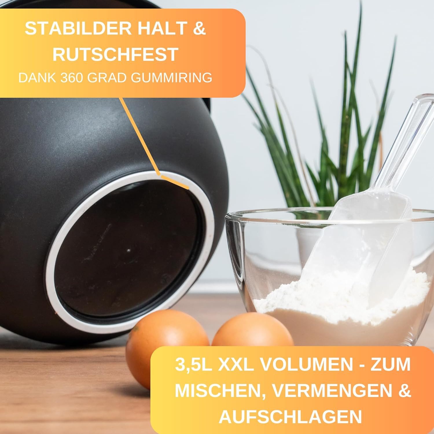 Thiru Rührschüssel Premium mit Spritzschutz Deckel - Rutschfest, Sparset - 3,5L & 2,5L & Quirltopf – Bild 4 von 5