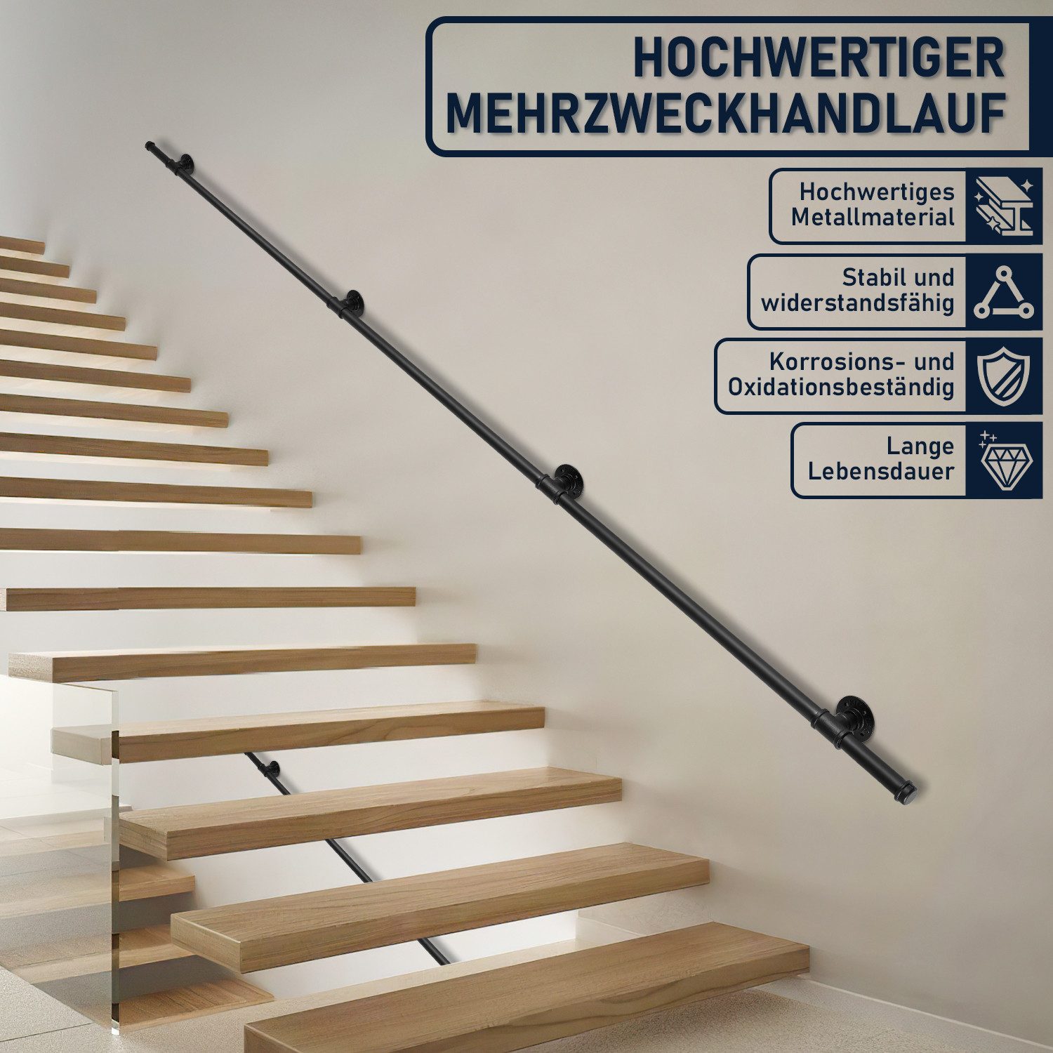 Clanmacy Brüstungsgeländer Treppengeländer Handlauf Geländer Wandhandlauf Innen und Außen, 100 cm Länge – Bild 4 von 5