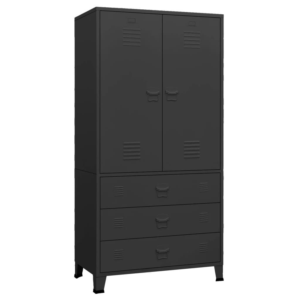 Stauraumschrank,viel DOTMALL Stauraum, Schwarz Industrial Kleiderschrank Design,Metallelemente