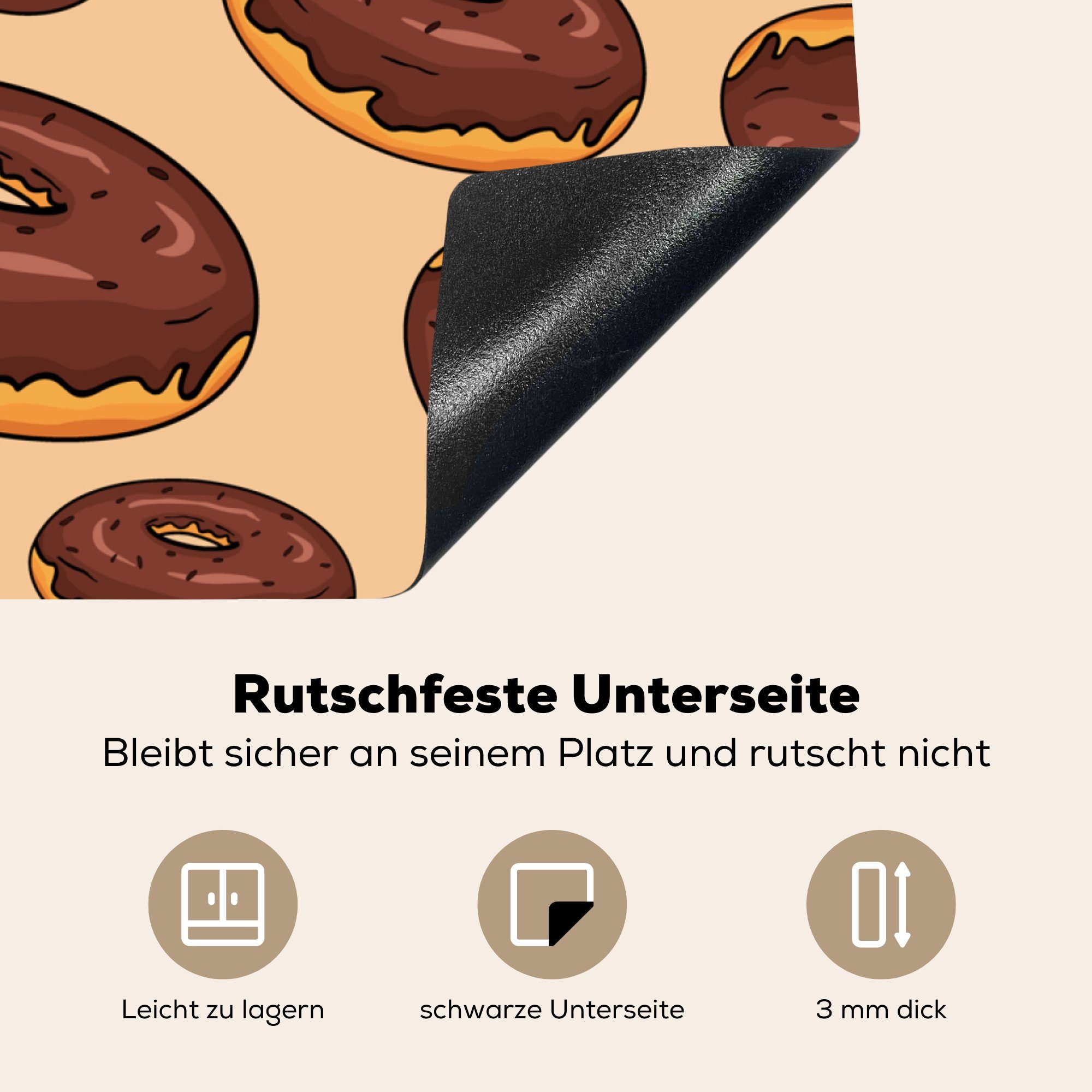 78x78 - cm, Donut (1 küche für tlg), MuchoWow Gestaltung Ceranfeldabdeckung, - Arbeitsplatte Schokolade, Vinyl, Herdblende-/Abdeckplatte