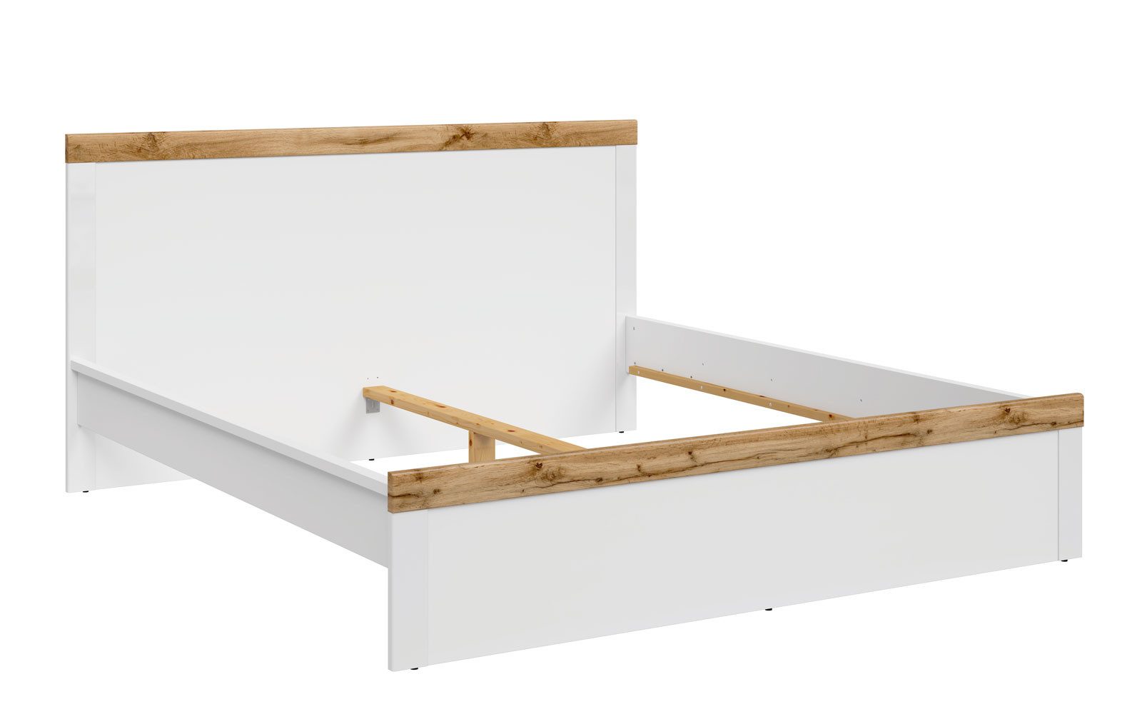 Feldmann-Wohnen Futonbett Holten (Ausführung ohne Bettschubladen, Hochglanz & Holz-Optik, 0-tlg., moderne Optik, Ausführung wählbar, Hochglanz & Holz-Optik), weiß Eiche Wotan Hochglanz Ausführung 180x200cm