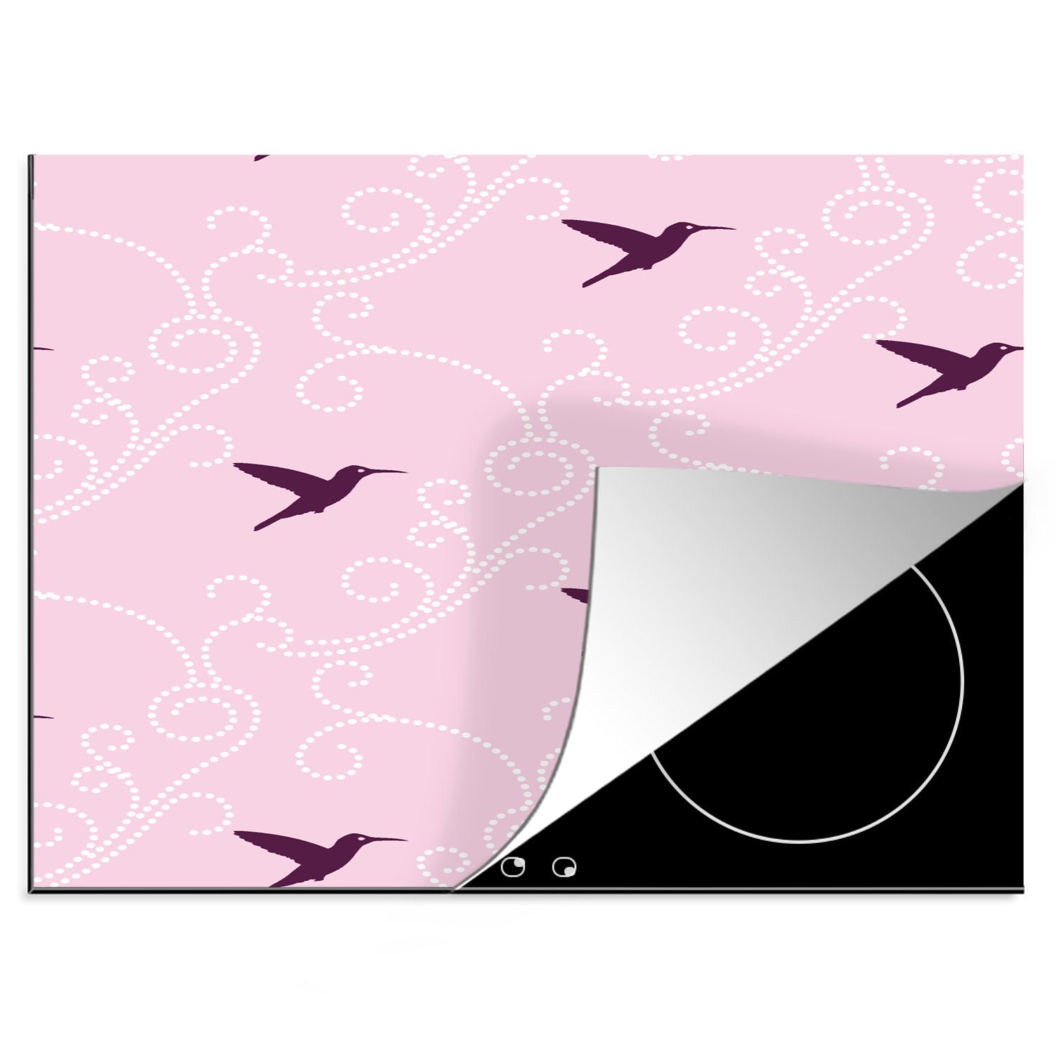 Herdblende-/Abdeckplatte Muster - 60x52 (1 Ceranfeldabdeckung Vogel Arbeitsfläche Rosa, nutzbar, - cm, Mobile tlg), MuchoWow Vinyl,