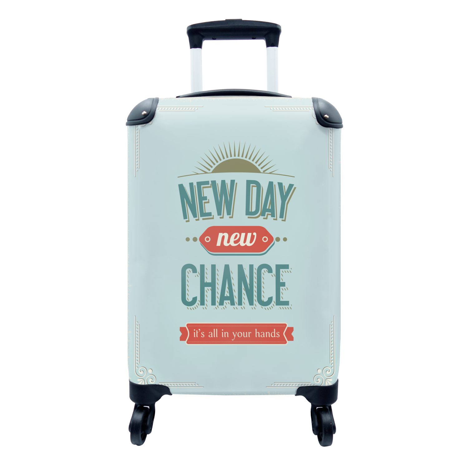 MuchoWow Handgepäckkoffer Zitate - 'Neuer Tag, neue Chance, alles liegt in deiner Hand' -, 4 Rollen, Reisetasche mit rollen, Handgepäck für Ferien, Trolley, Reisekoffer
