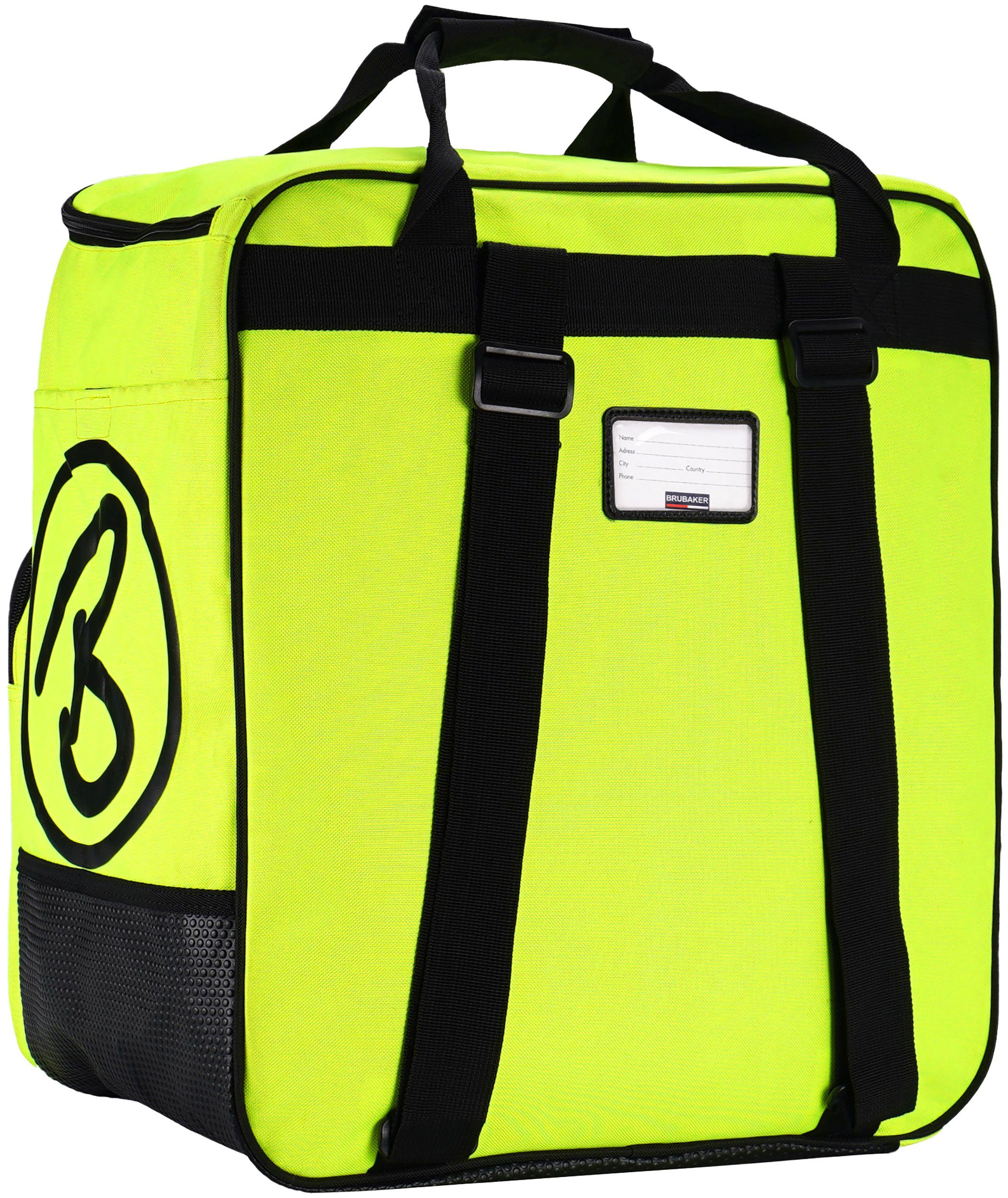BRUBAKER für Tasche Rucksackfunktion für (1-tlg., Skitasche Rucksack mit reißfest Stiefeltasche Skischuhe, Helmtasche, Komfort Skischuhtasche, Sporttasche schnittfest), Skistiefel und Neongelb Ski