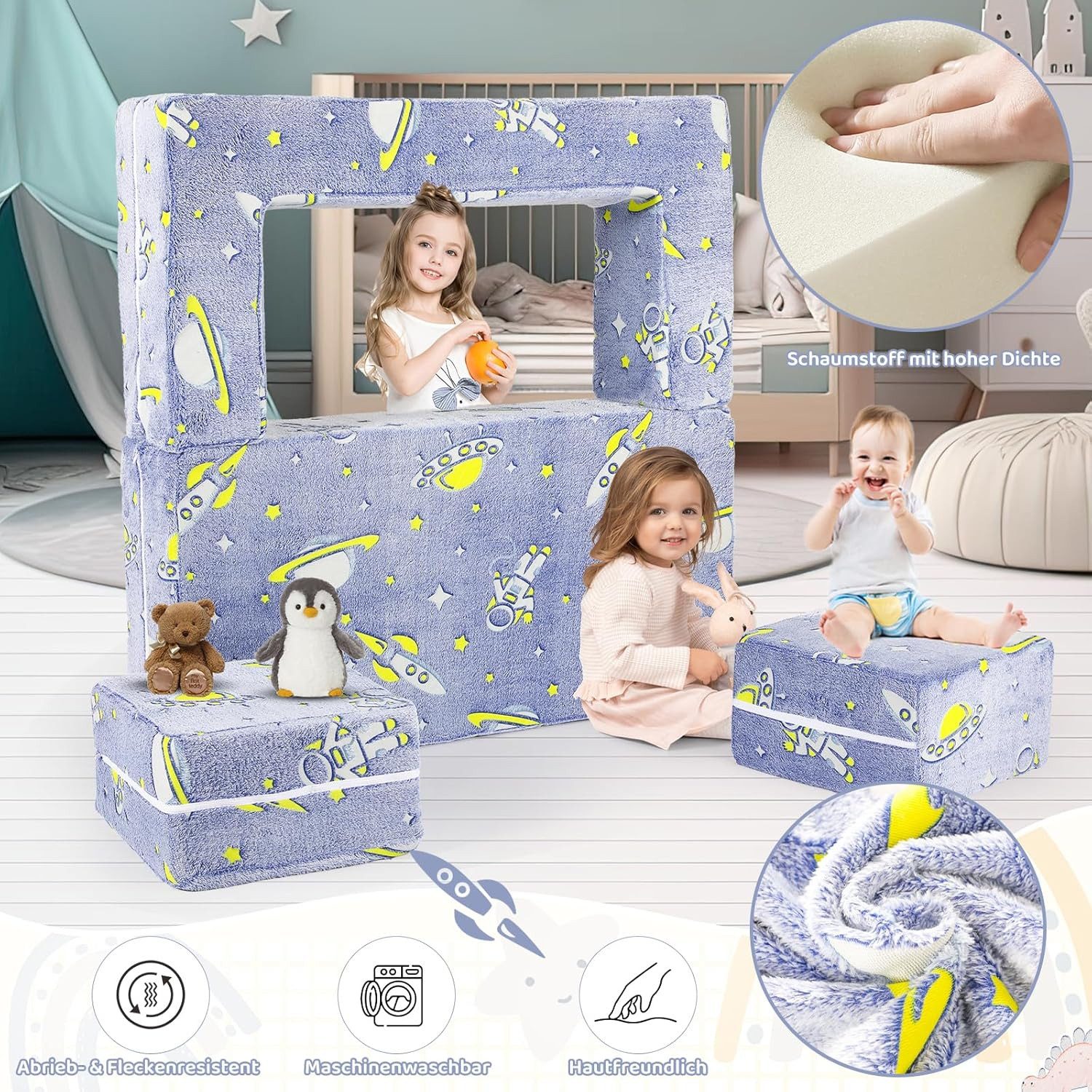 TLGREEN Kindersofa 2-in-1 Kindersitzgruppe mit Schlaffunktion, günstig online kaufen