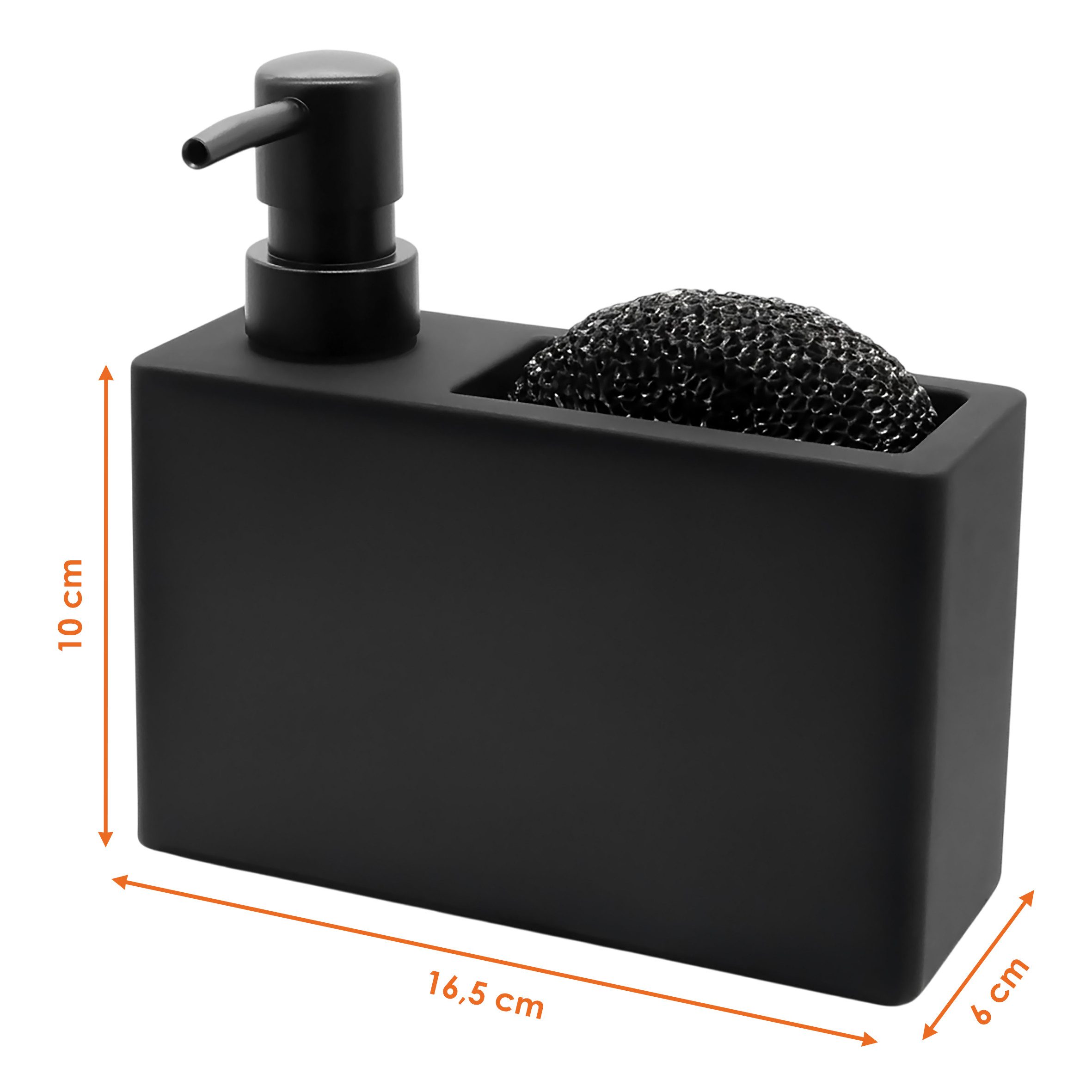 Spetebo Seifenspender schwarz matt nachfüllbar 320 ml mit Schwamm - 16 x 10 cm, (Anzahl, 1-tlg., Stück), Praktische Schwamm-Halterung