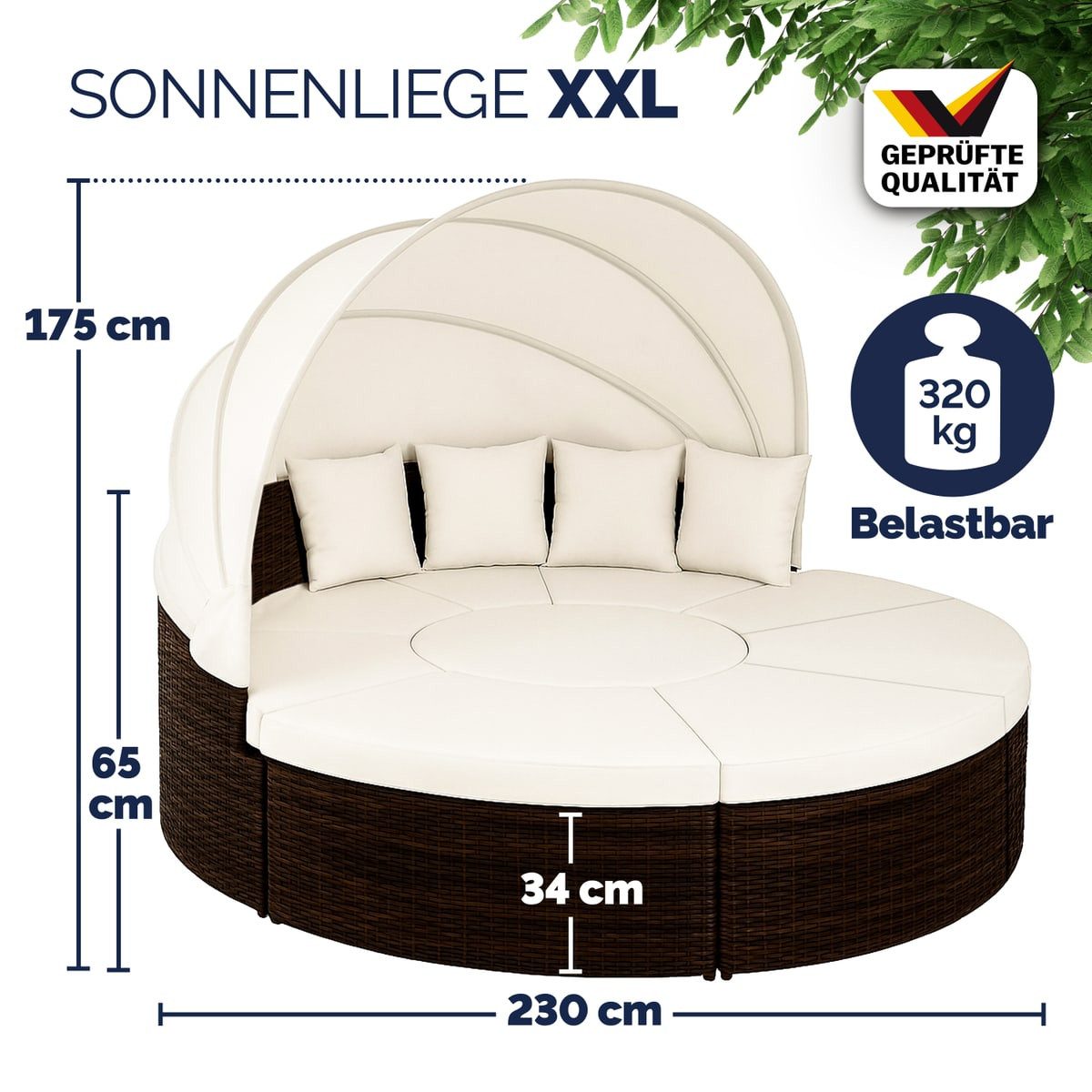 Casaria Sonneninsel Braun, 230cm Sonnenliege Polyrattan günstig online kaufen