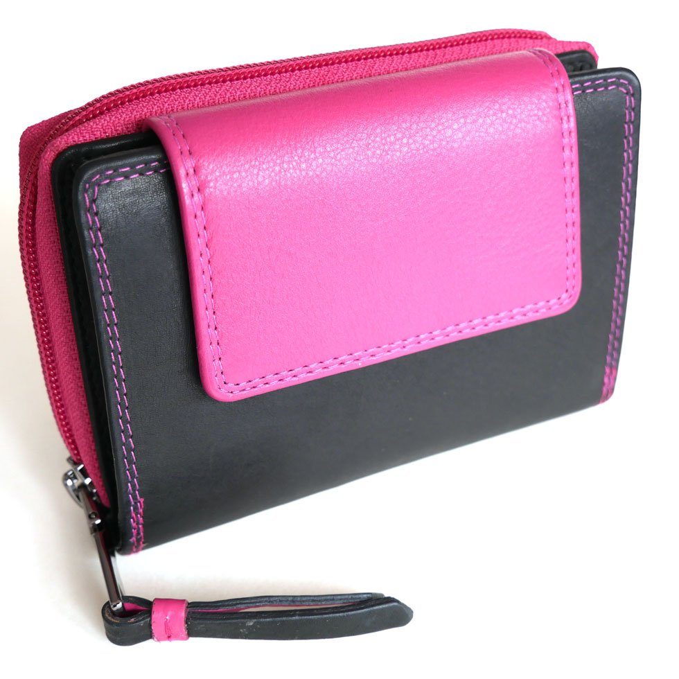 JOCKEY CLUB Geldbörse CANDY PINK & BLACK, 11 Kartenfächer mit RFID Schutz, 2 Scheinfächer, Echtleder