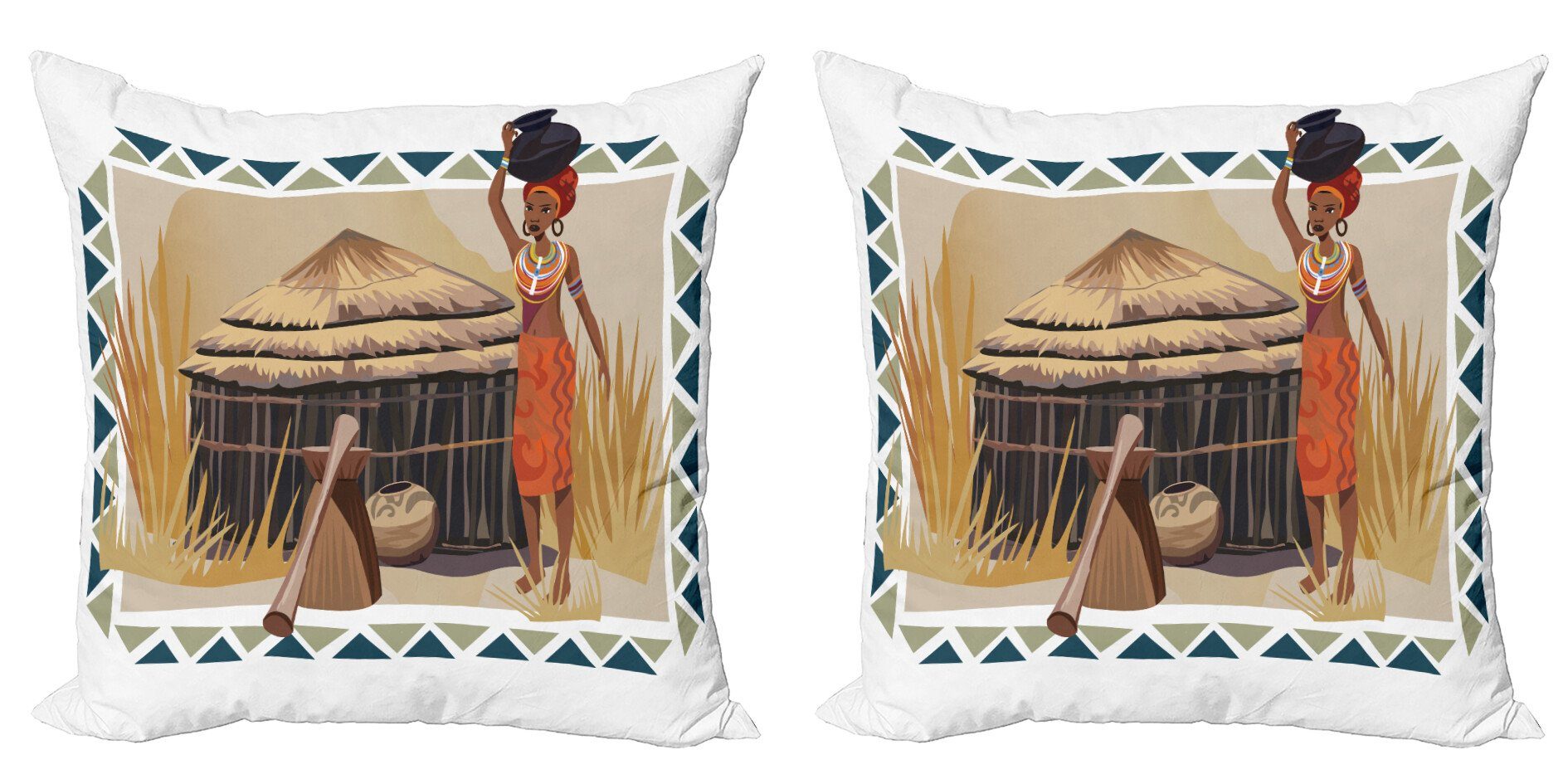 Kissenbezüge Modern Accent Doppelseitiger Digitaldruck, Abakuhaus (2 Stück), afrikanisch Einheimische Lady