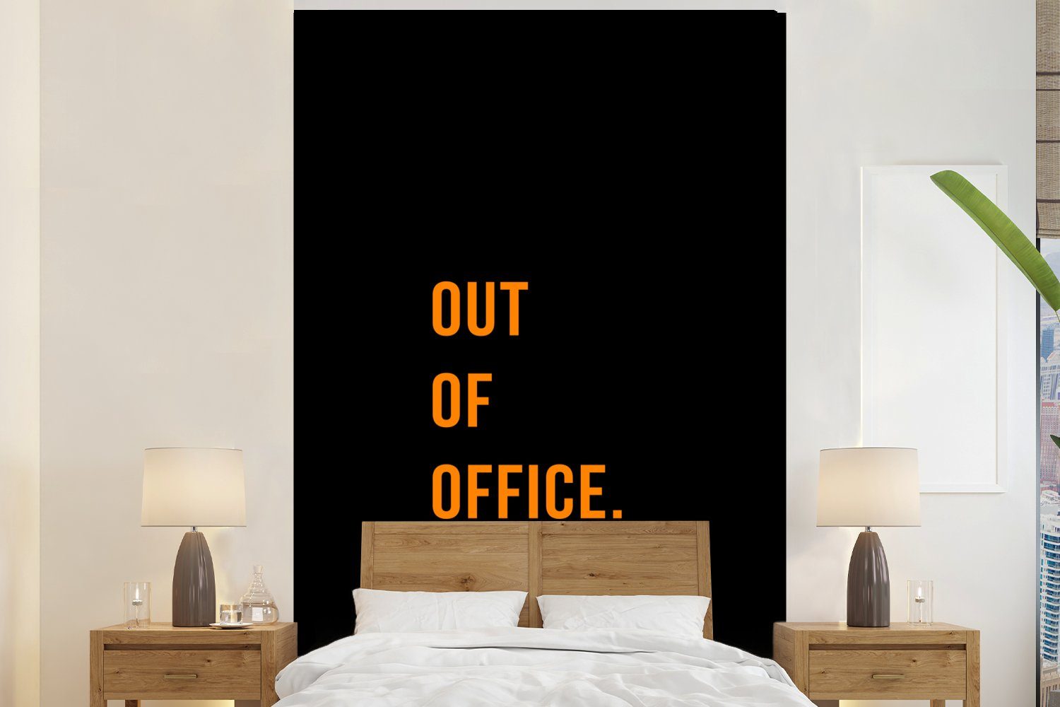 Wandtapete - Montagefertig Schwarz, des Orange bedruckt, Außerhalb Tapete Fototapete Zitate - Wohnzimmer, Vinyl - St), Matt, für Büros (3 MuchoWow