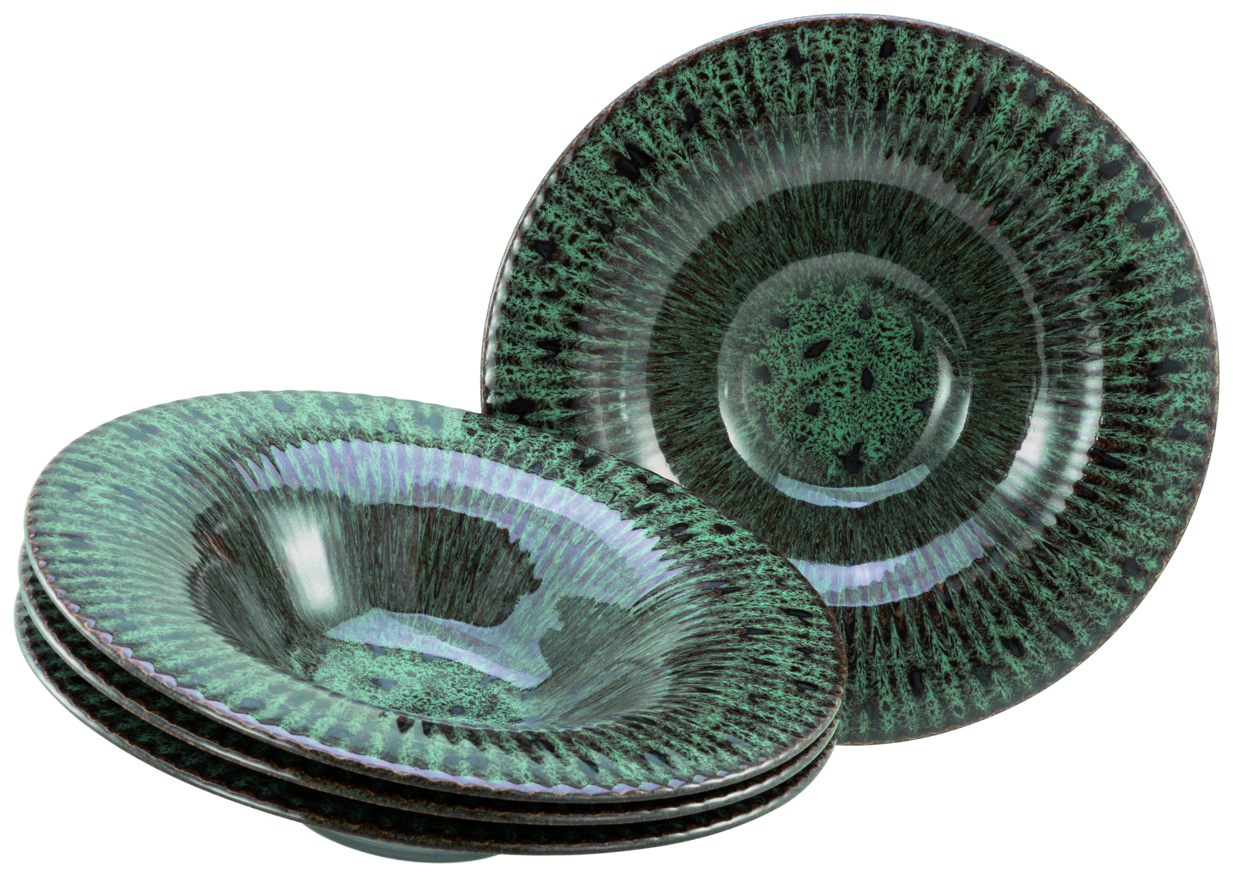 CreaTable Teller Allegra Magic, Gourmetteller, 4-tlg., (4 St), Moderne Coupeform, Reaktivglasur