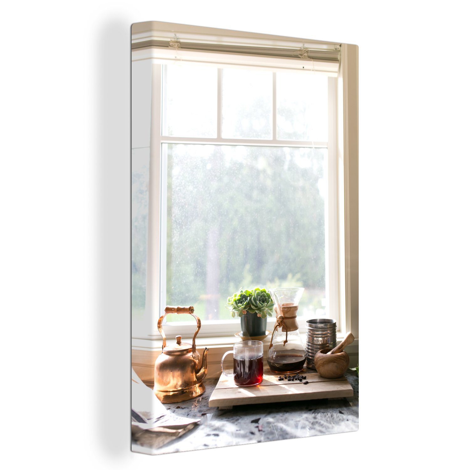 OneMillionCanvasses® Leinwandbild einer inkl. Sukkulente St), bespannt Gemälde, auf (1 Küchenfensterbank, fertig Zackenaufhänger, cm 20x30 Leinwandbild Pflanze