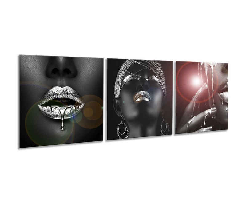 artissimo Glasbild mehrteiliges Glasbild 150x50cm Bild aus Glas Frauen schwarz silber