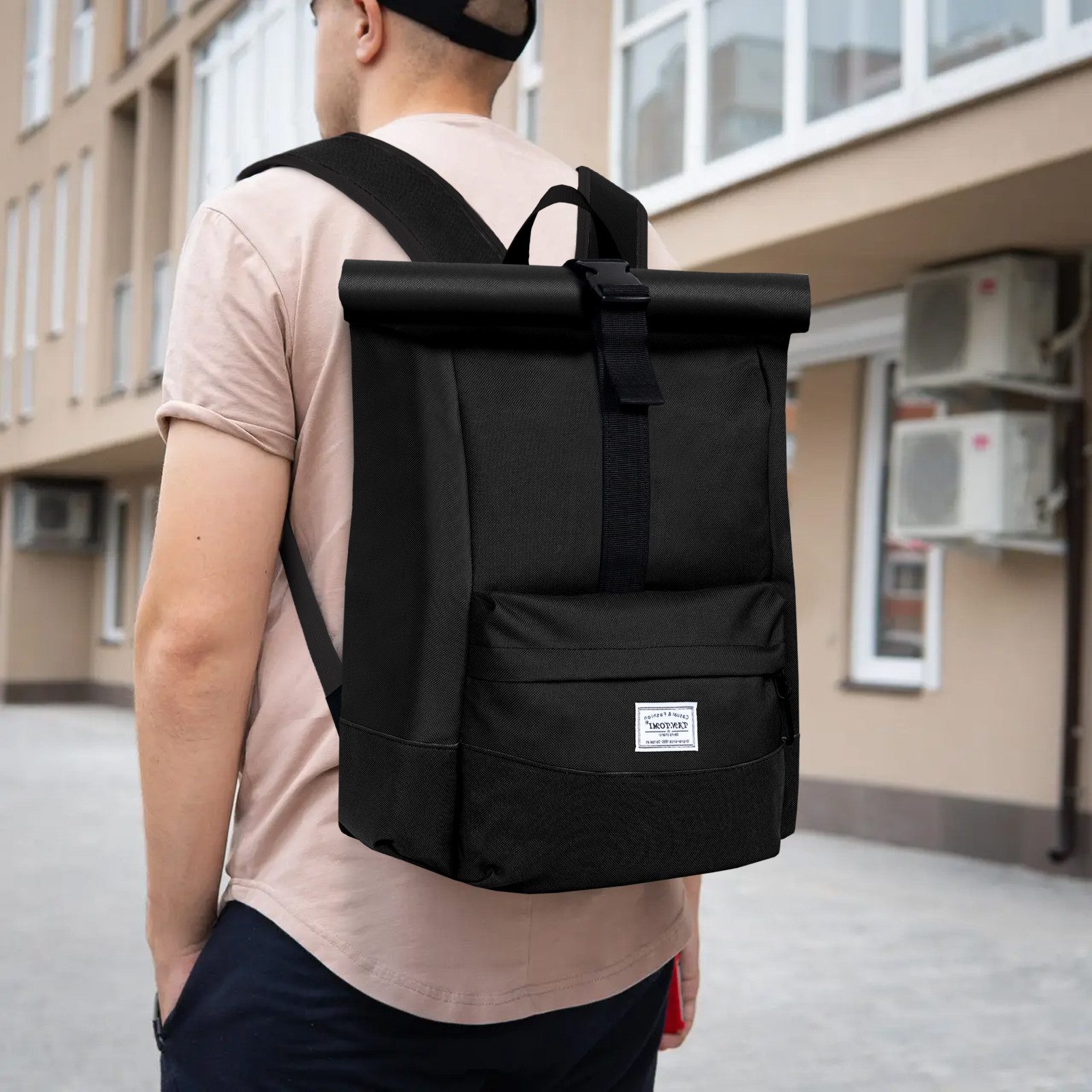 TAN.TOMI Cityrucksack Rolltop Rucksack Damen Herren Tagesrucksack mit Laptopfach, Modern Rolltop Rucksack Daypack, Wasserabweisend