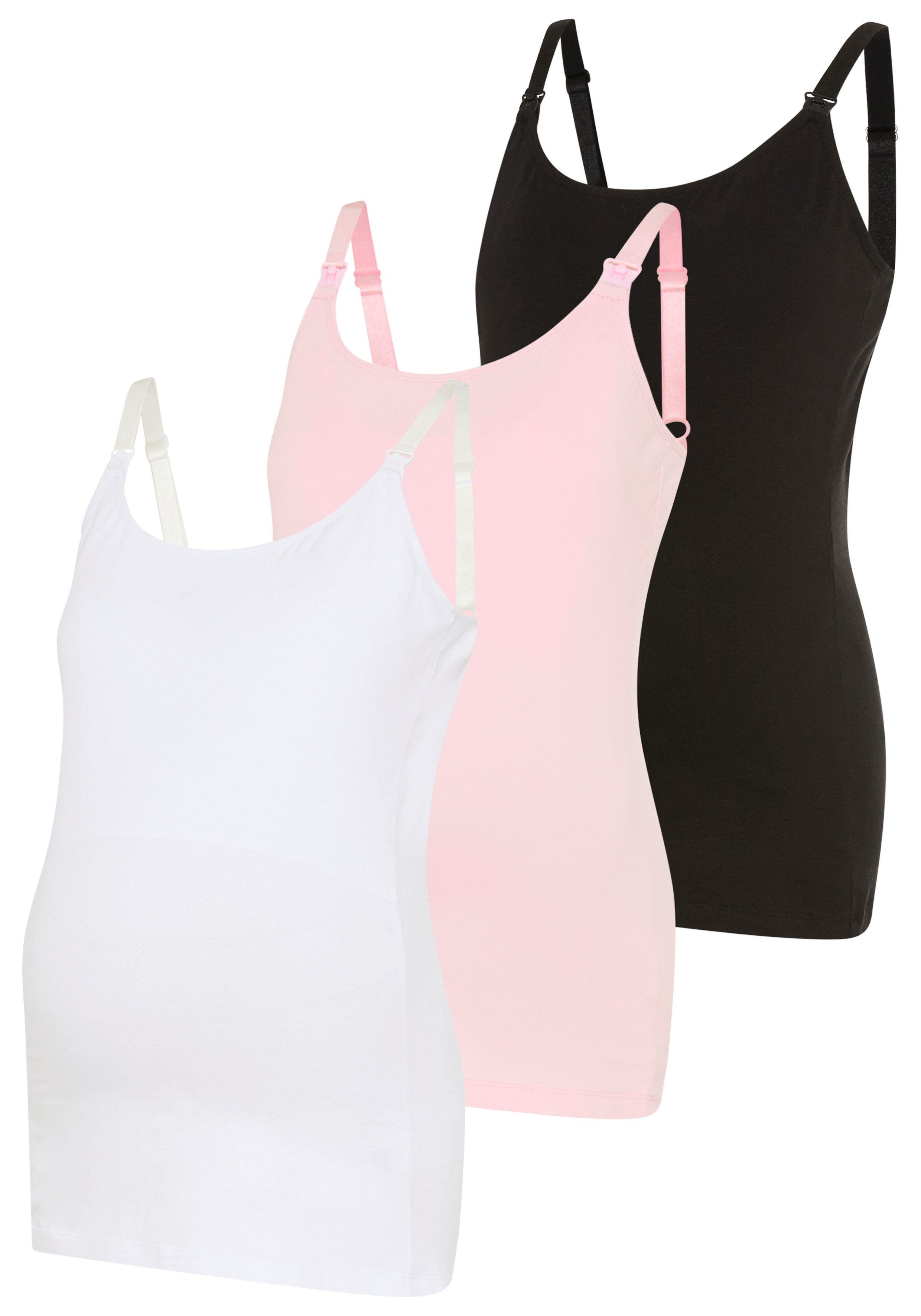 Neun Monate Umstandsshirt 3er Pack Umstands Tops (Packung, 3-tlg., 3) ohne Ärmel, mit Rundhalsausschnitt, mit Stillmöglichkeit