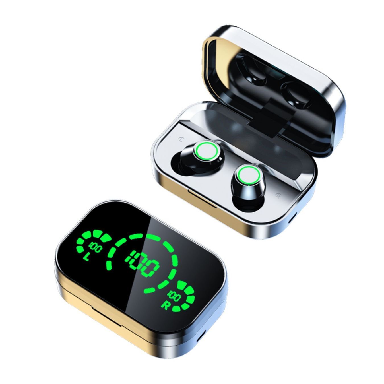 DTC GmbH Bluetooth 5.3 LED Anzeige True-Wireless Bluetooth-Kopfhörer wireless In-Ear-Kopfhörer (Voice Assistant, Rauschunterdrückung, Wireless Earbuds)