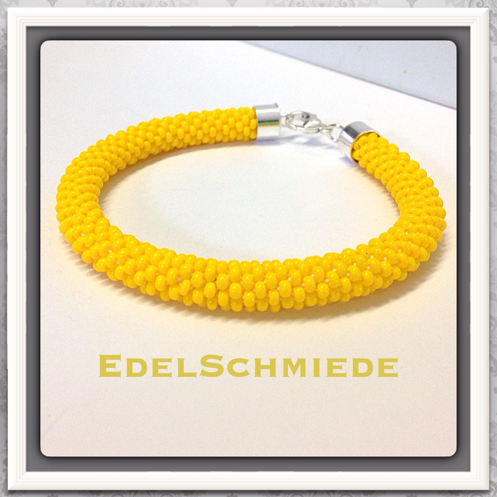 Edelschmiede925 Armband Häkelarmband gelb mit 925 Silber Verschluß 20cm Unikatschmuck