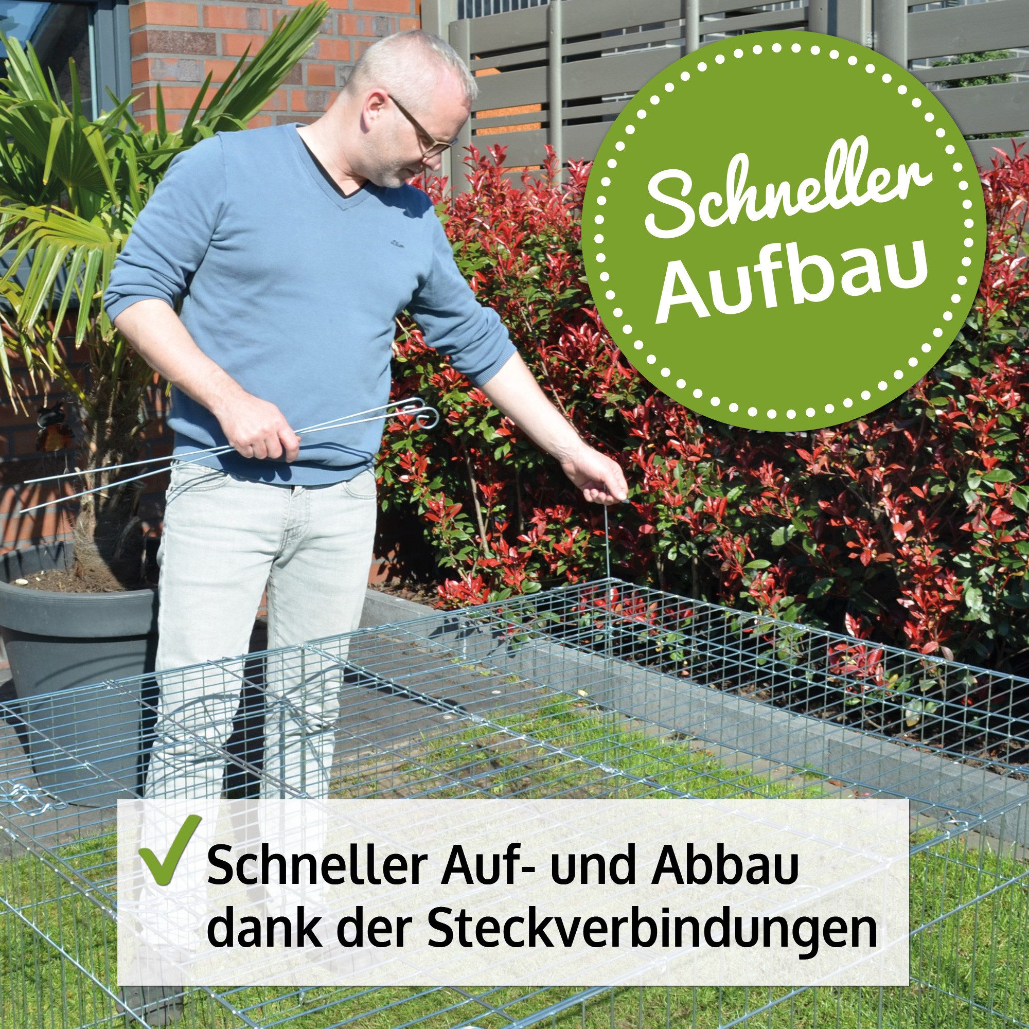 Zooprinz Freigehege Gittergehege mit Sonnennetz für Kaninchen Hasen, in S,M,XL, Freilauf Gehege, Auslauf Gehege