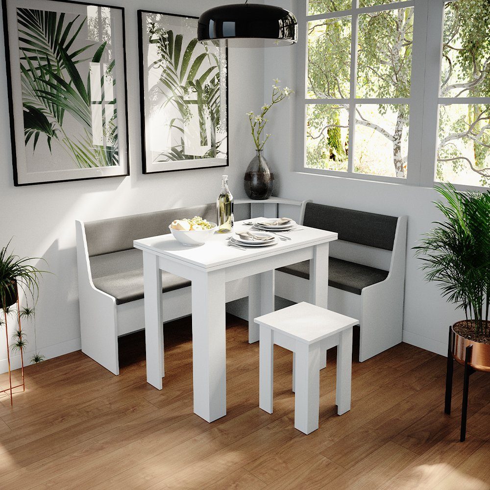 Vicco Sitzgruppe Roman, Weiß/Anthrazit, 150 x 120 cm mit Tisch, (Set, 5-tlg., 5-er Set), bequeme Polsterung