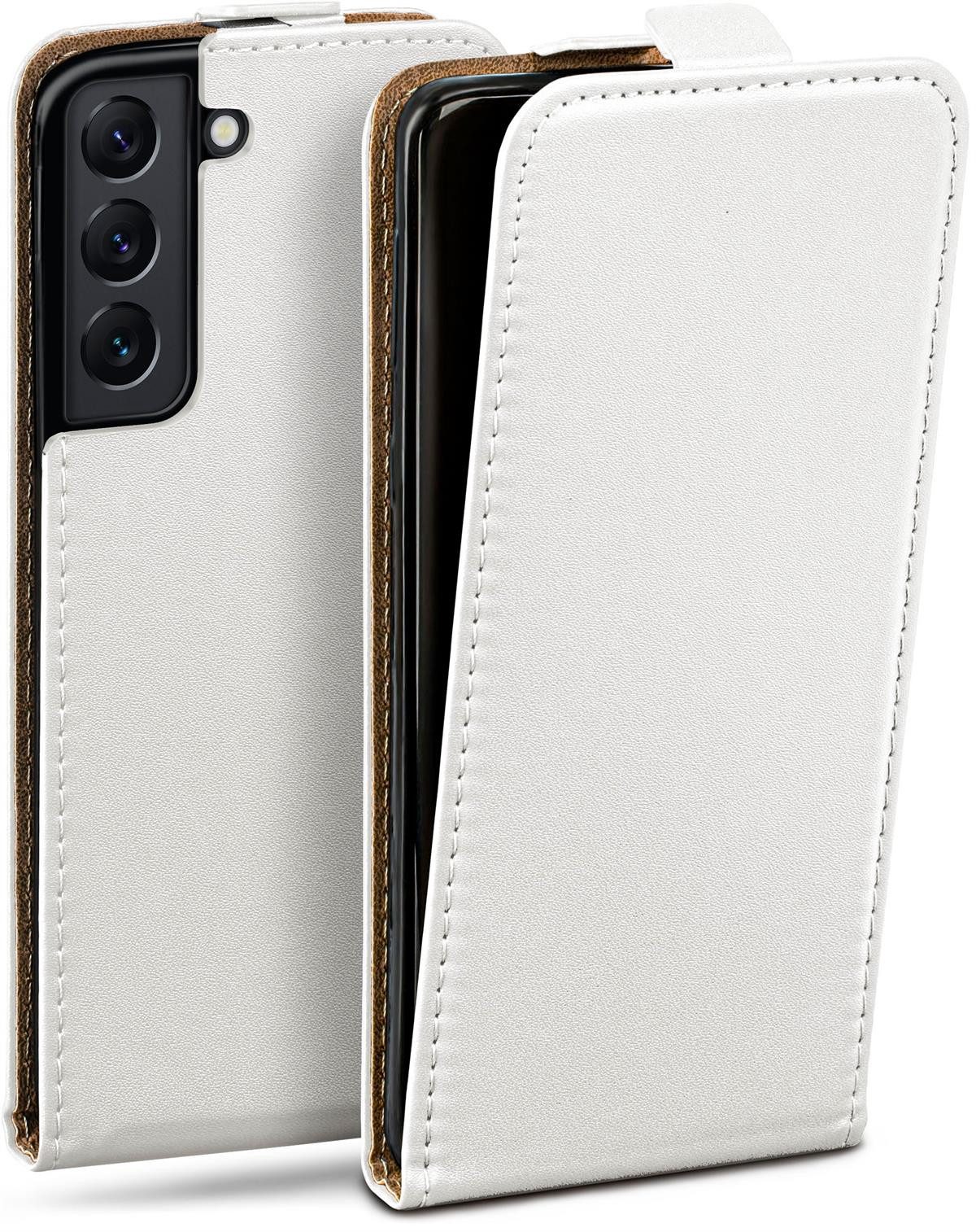 moex Handyhülle für Samsung Galaxy S22 Hülle Klappbar Flip Case Weiß 6,06 Zoll, 360 Grad Schutz Handytasche Leder Optik PU Lederhülle Cover Klapphülle