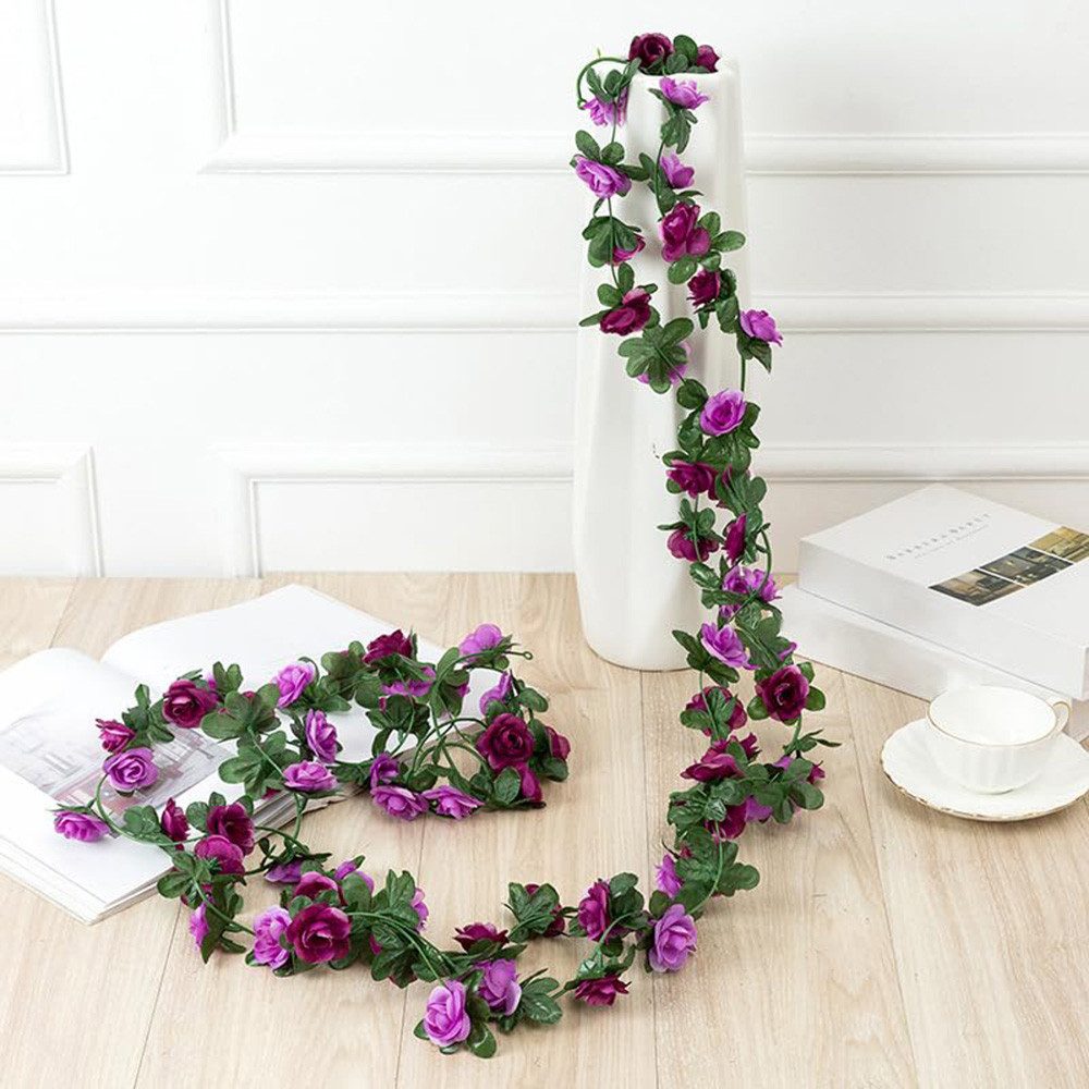 Kunstblumenstrauß 4 künstliche Rosengirlanden mit grünen Blättern, Agger, Künstliche Hängepflanzen mit Blüten