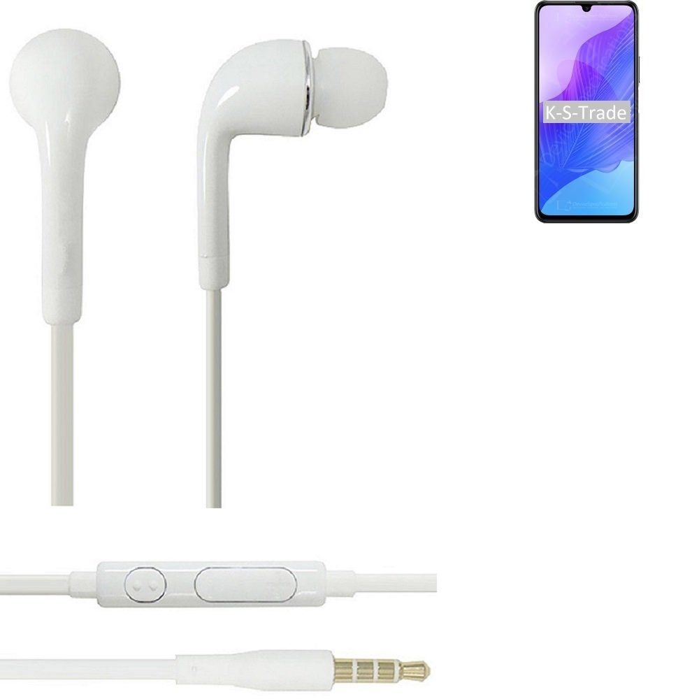 K-S-Trade für Huawei Honor 30 Lite In-Ear-Kopfhörer (Kopfhörer Headset mit Mikrofon u Lautstärkeregler weiß 3,5mm)
