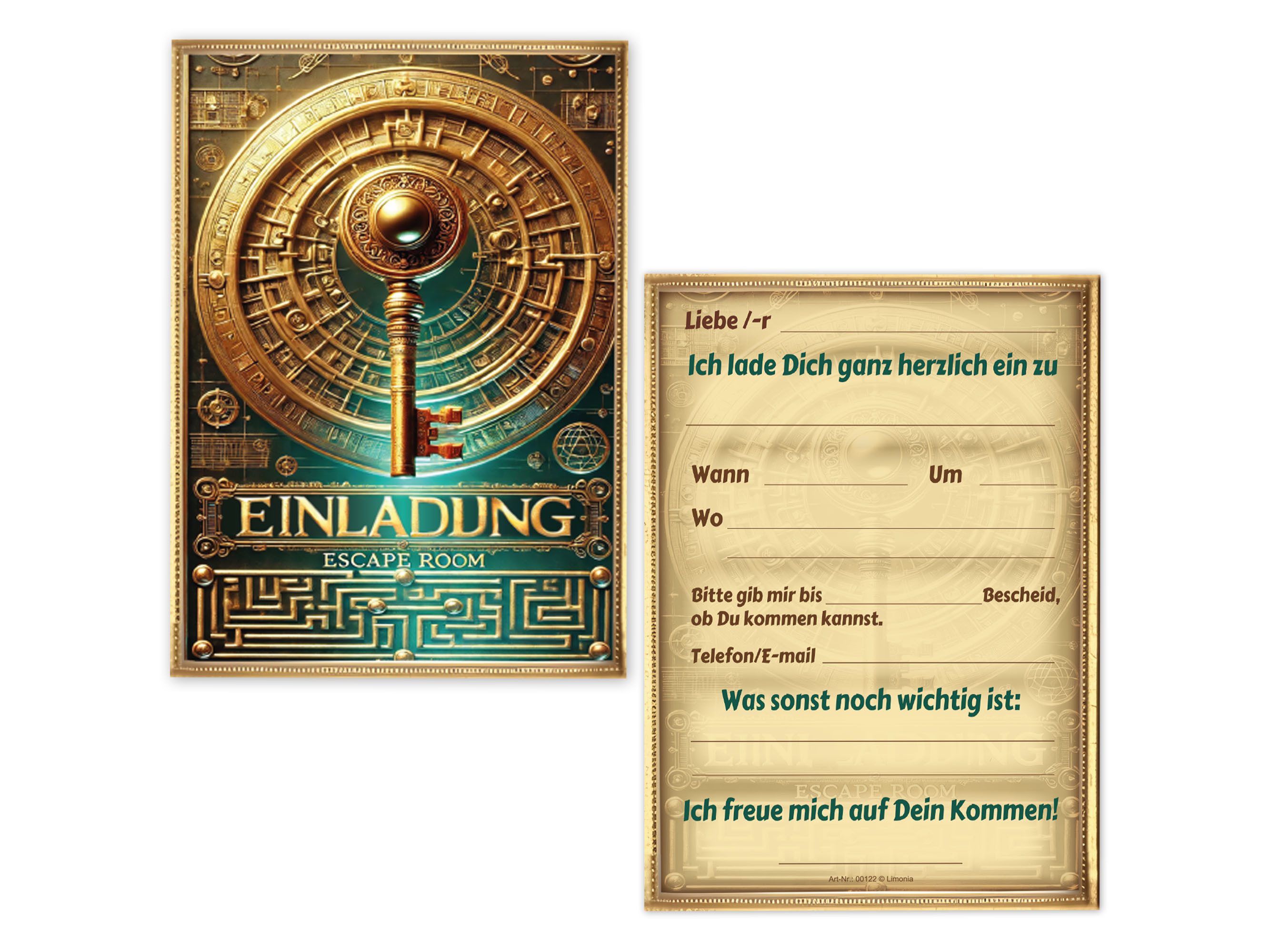 LIMONIA Einladungskarten Escape Room zum Kindergeburtstag Mädchen Jungen Einladungen Umschlägen, Einladungskarten mit Umschlägen zum Geburtstag für Escape Room