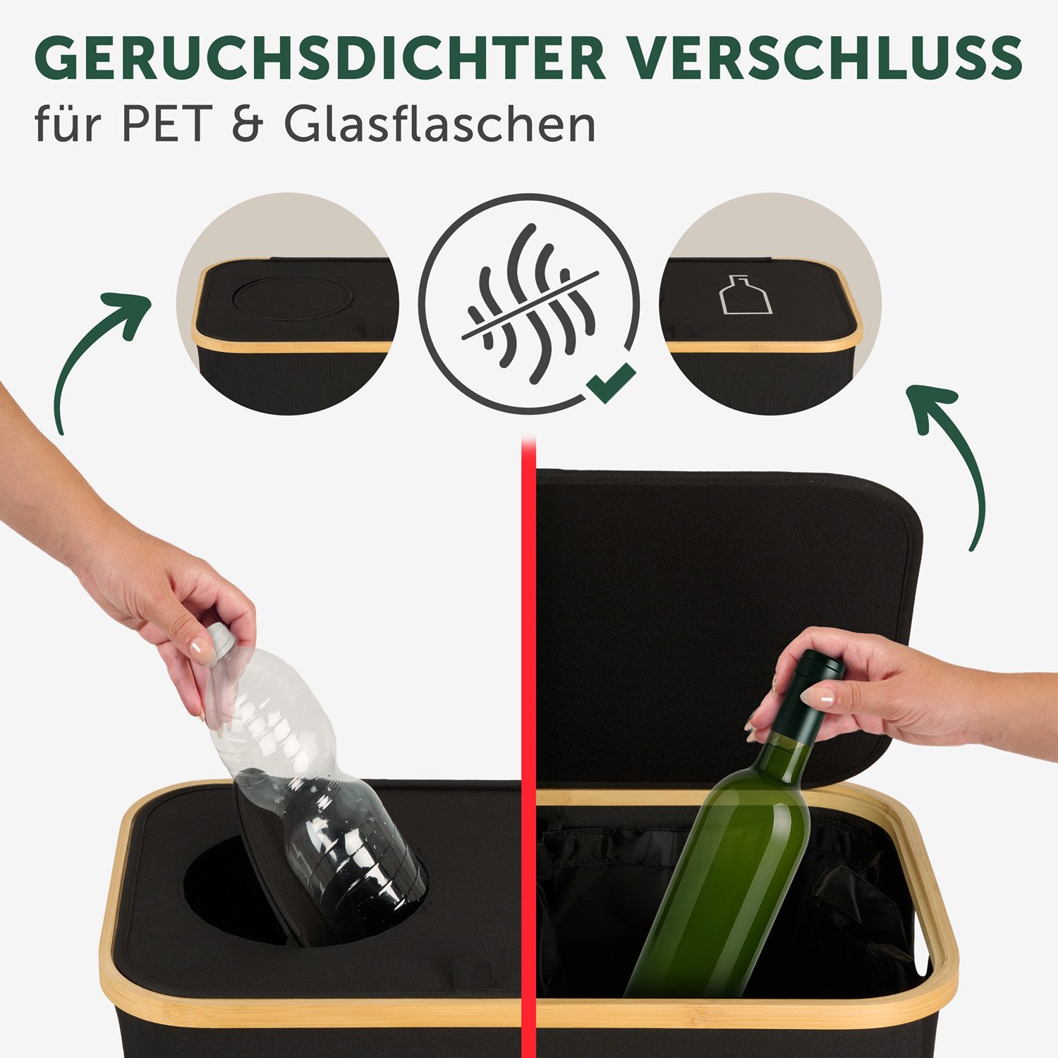 Blumtal Müllsackständer Pflandflaschen Sammelbehälter, Leergut Organizer mit Loch, in 100L oder 150L, waschbar, tropfsicher