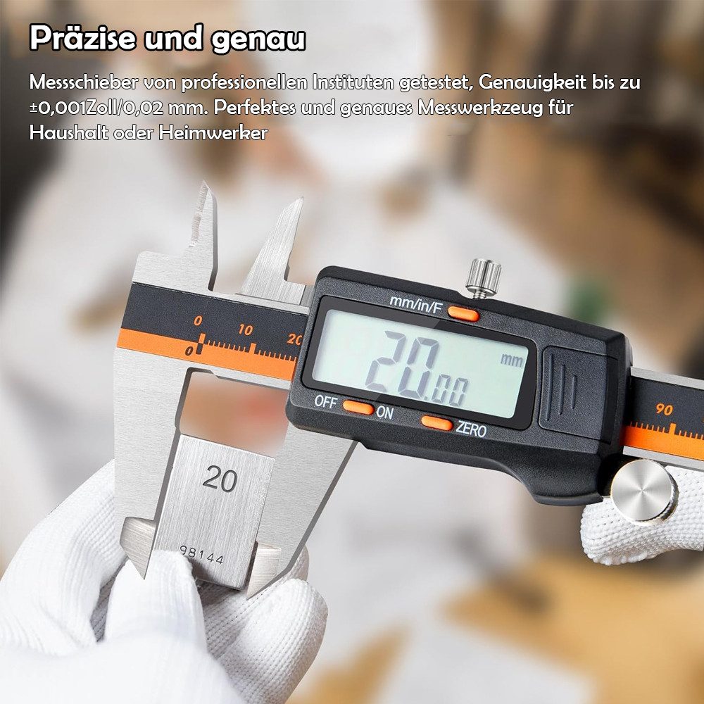 TUWENA Messschieber Digitaler Messschieber 150mm, Edelstahl Schieblehre mit LCD-Display, Zoll/Metrisch/Bruchu Umstellung, Auto-Off & 2 Ersatzbatterien