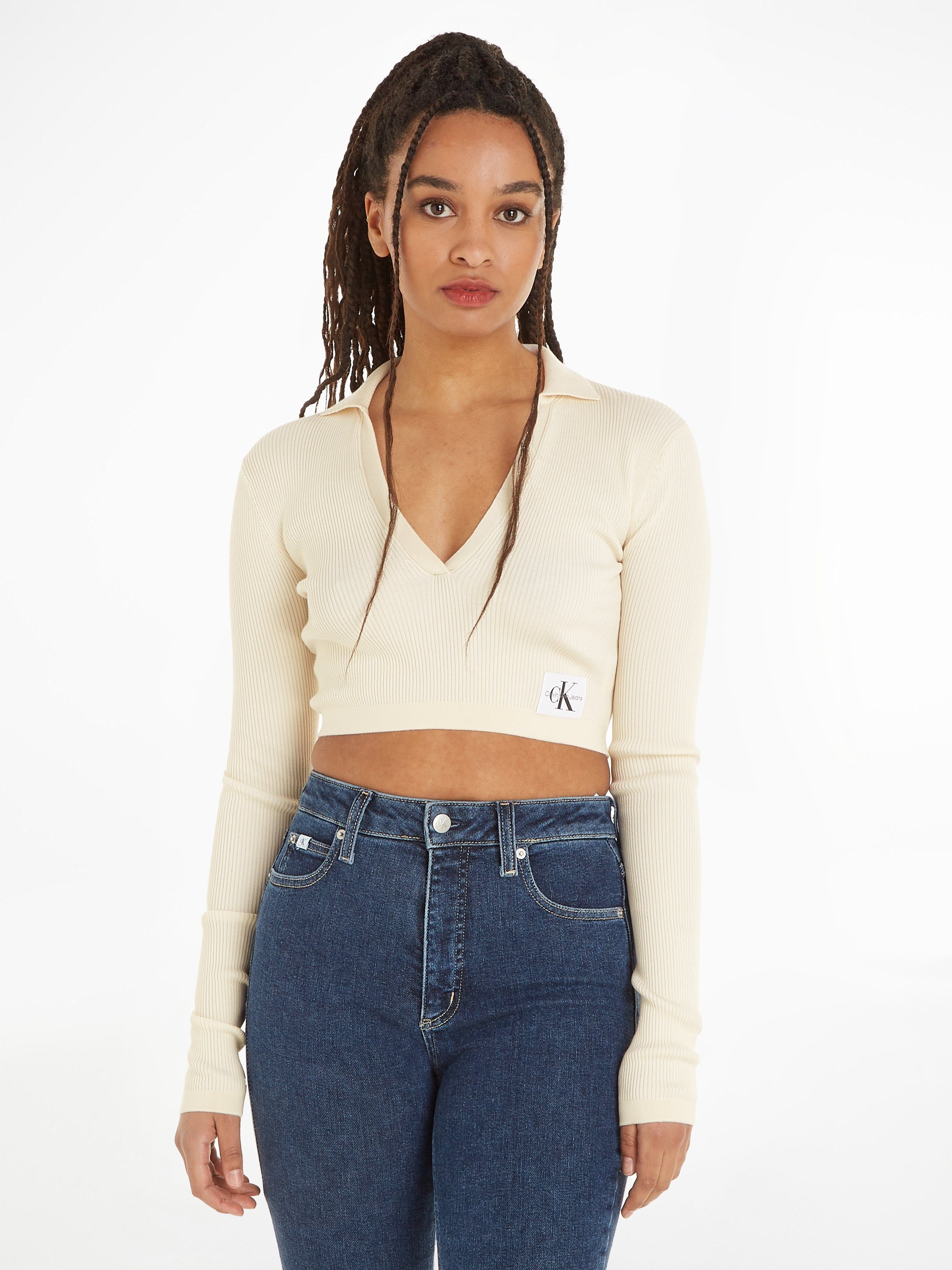 V-Ausschnitt-Pullover LABEL TIGHT CROP V-NECK SWEATER