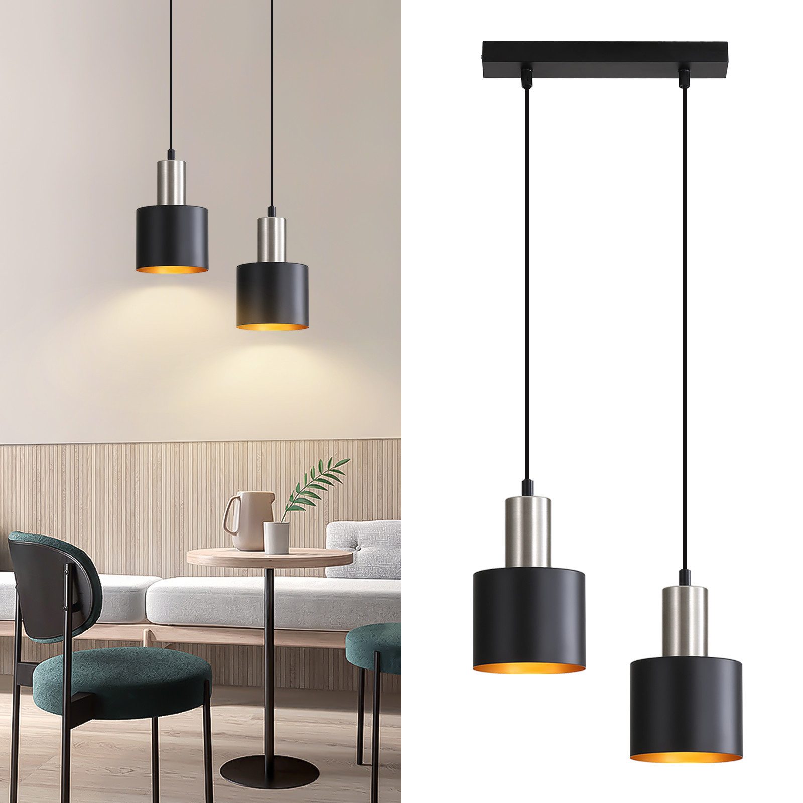 ZMH Pendelleuchte Esstisch E27 Schwarz Gold günstig online kaufen
