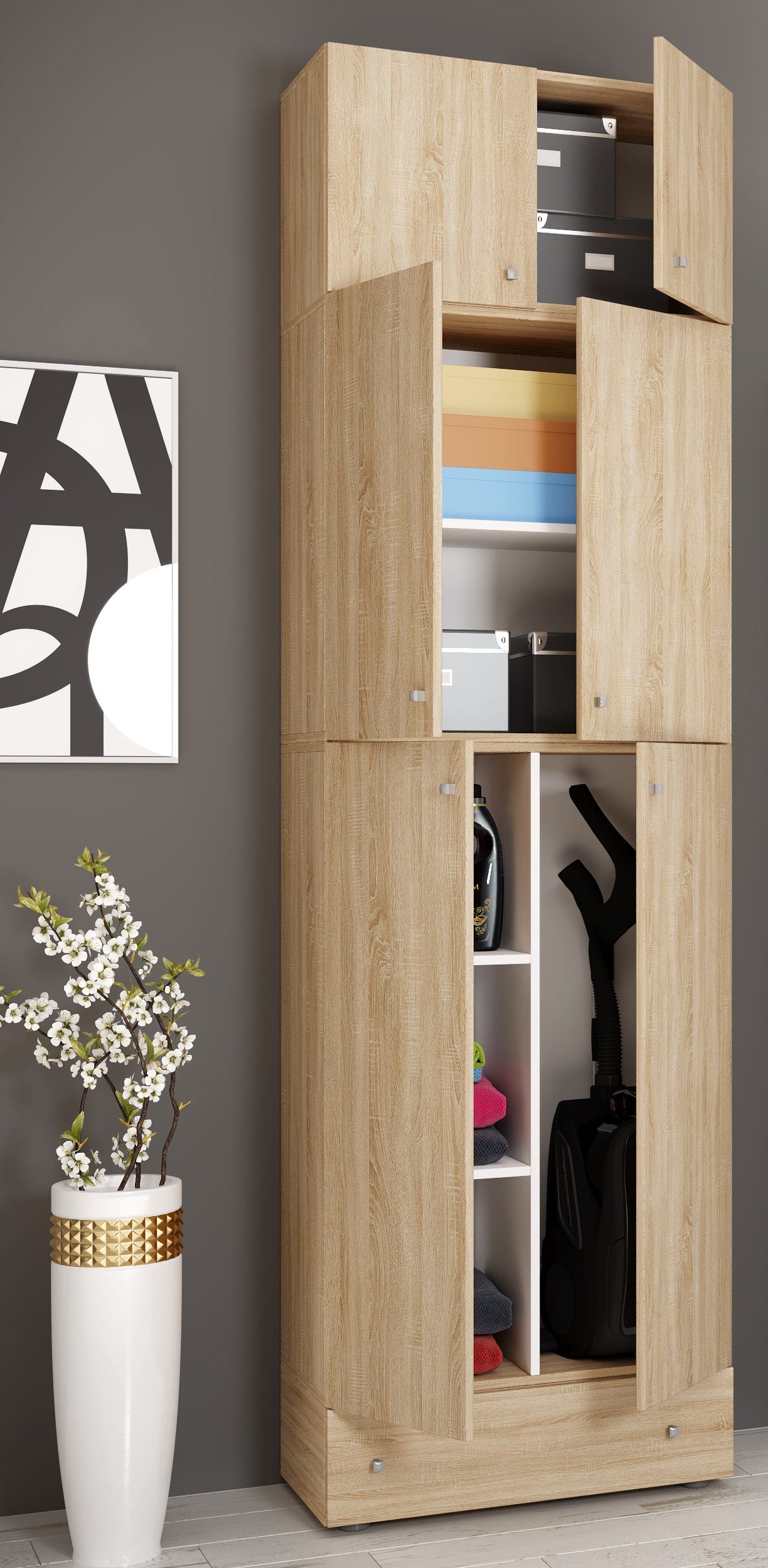 VCM Mehrzweckschrank Holz Besenschrank Staubsauger Putzschrank günstig online kaufen