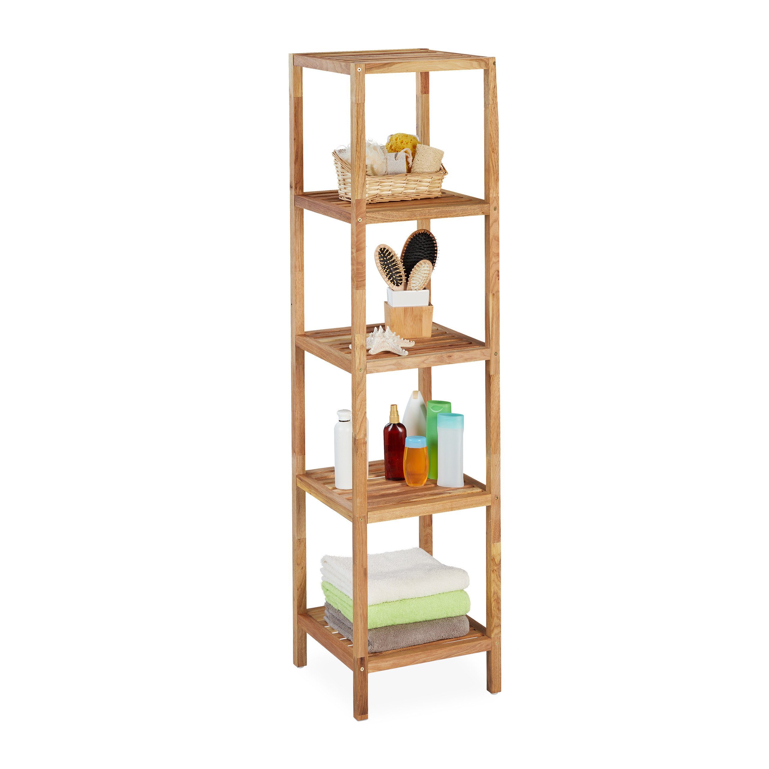 relaxdays Badregal Walnuss 5 Ablage günstig online kaufen