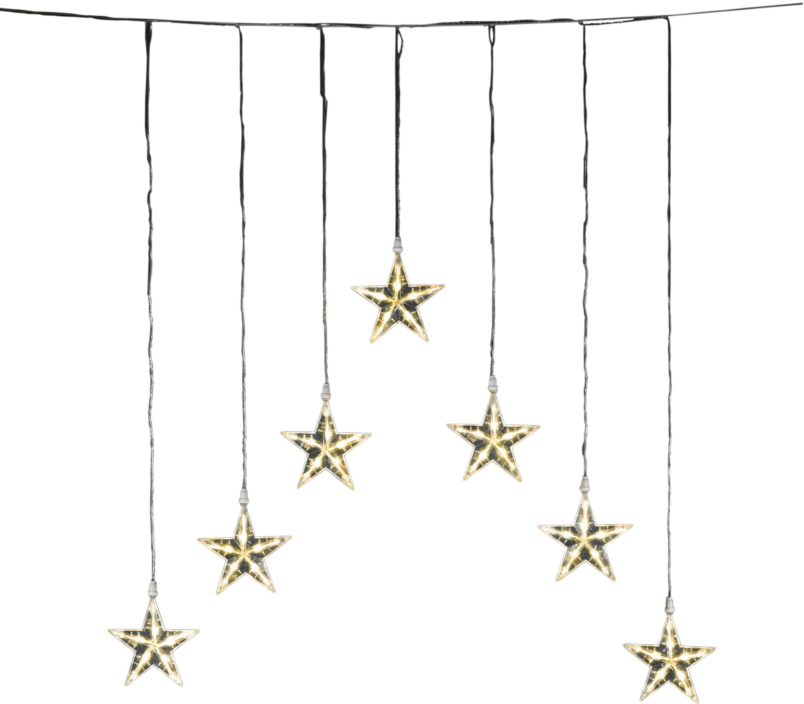 transparentes 35 Dioden, Kabel warmweiße Weihnachtsdeko aussen, KONSTSMIDE mit Sternen, 7 LED-Lichtervorhang