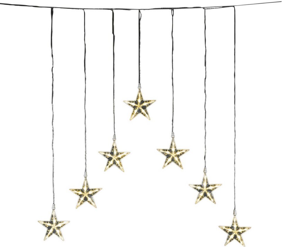 KONSTSMIDE LED-Lichtervorhang Weihnachtsdeko aussen, mit 7 Sternen, 35  warmweiße Dioden, transparentes Kabel