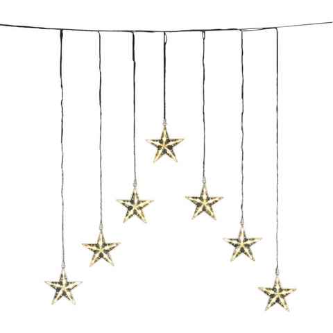KONSTSMIDE LED-Lichtervorhang Weihnachtsdeko aussen, mit 7 Sternen, 35 warmweiße Dioden, transparentes Kabel