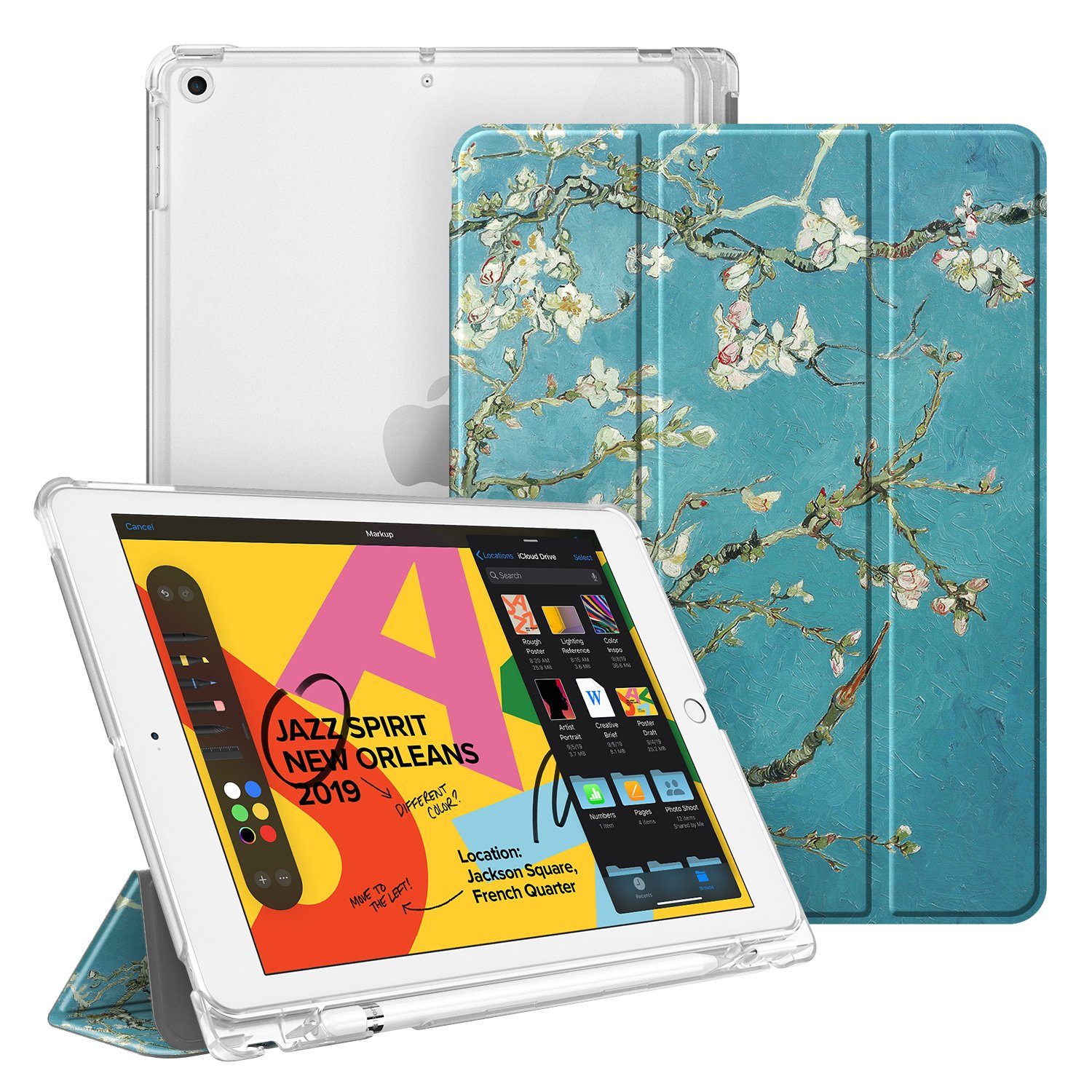 Fintie Tablet-Hülle für iPad 9. Gen 2021/8. Gen 2020/7. Gen 2019 10.2 Zoll mit Stifthalter, ultradünne leichte Case mit transparenter Rückseite & Auto Schlaf/Wach