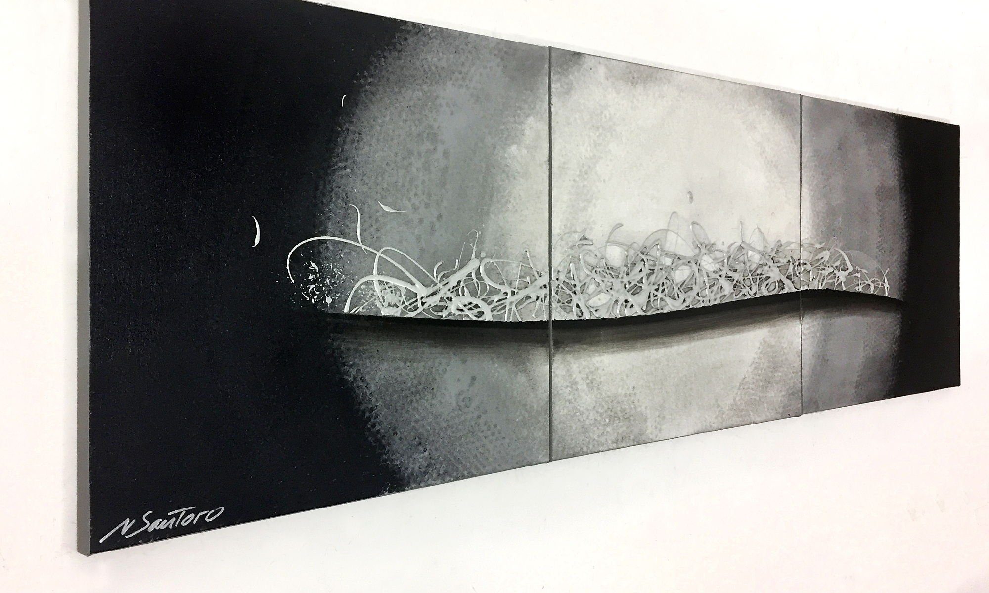 WandbilderXXL Gemälde Silver Moonlight 180 x 60 cm, Abstraktes Gemälde, handgemaltes Unikat